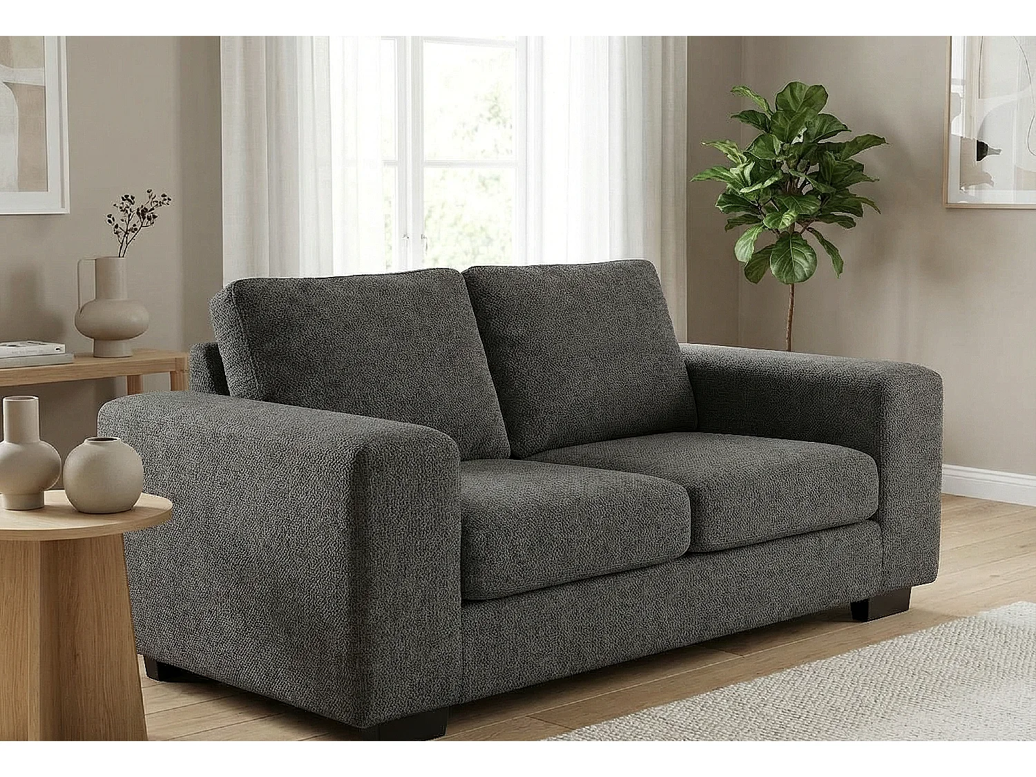 Boston Basket Weave 3 Seater Sofa in Dark Grey