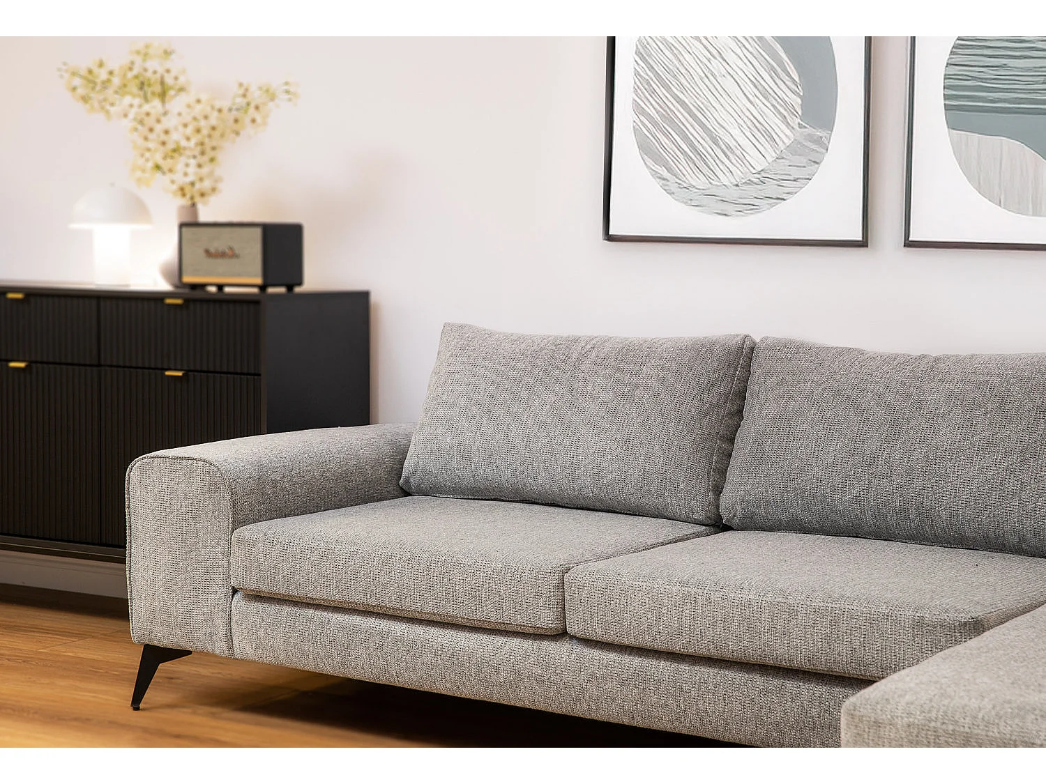 Venice Basket Weave Corner Sofa Right Facing in Light Grey