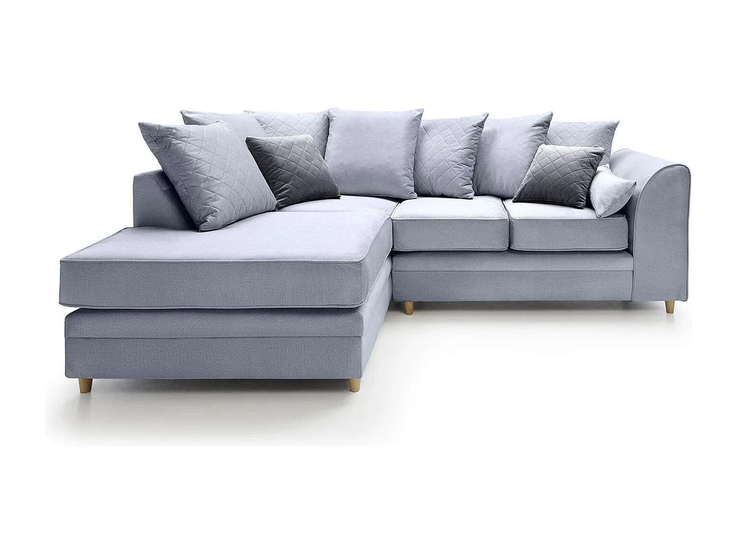 Chicago Velvet Left Facing Corner Sofa in Silver Blue