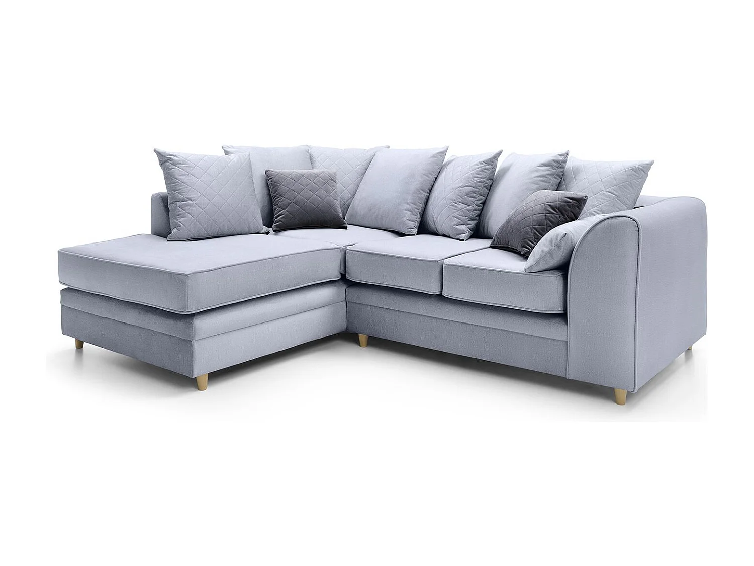Chicago Velvet Left Facing Corner Sofa in Silver Blue