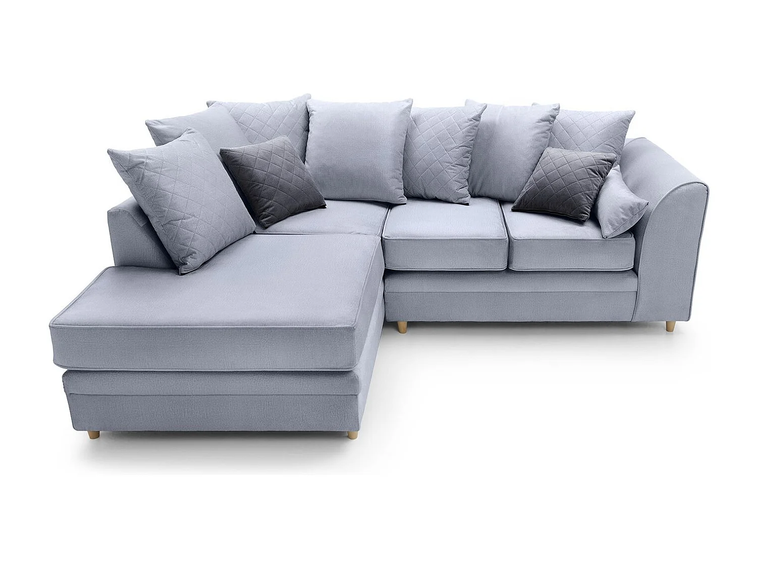 Chicago Velvet Left Facing Corner Sofa in Silver Blue