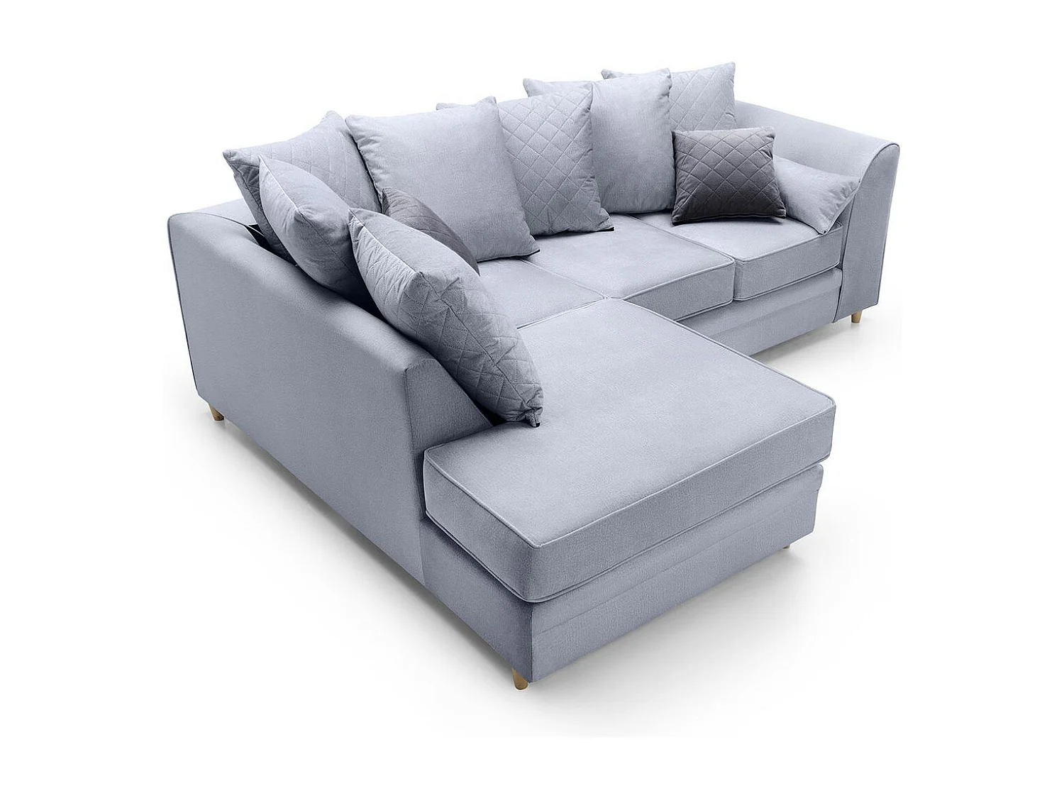 Chicago Velvet Left Facing Corner Sofa in Silver Blue