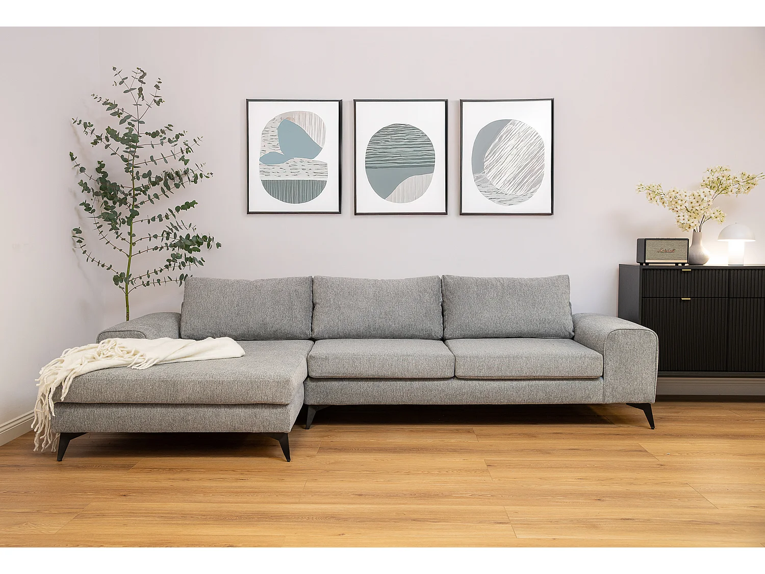 Venice Basket Weave Corner Sofa Left Facing in Light Grey