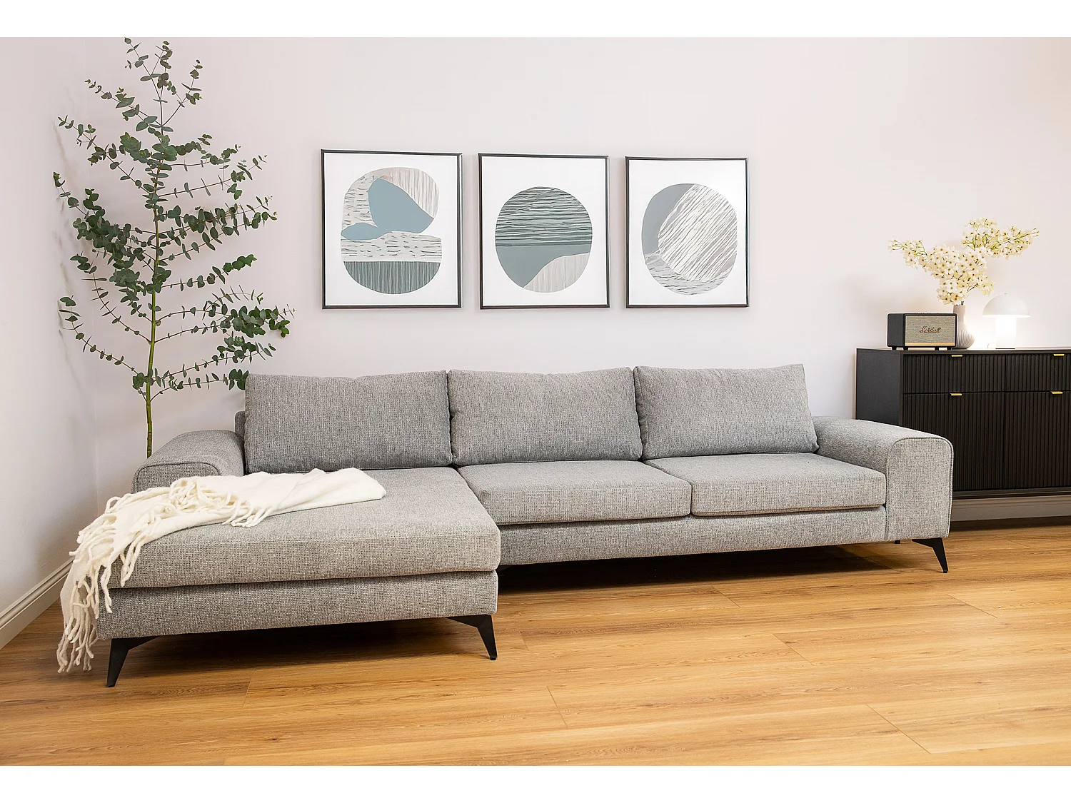 Venice Basket Weave Corner Sofa Left Facing in Light Grey