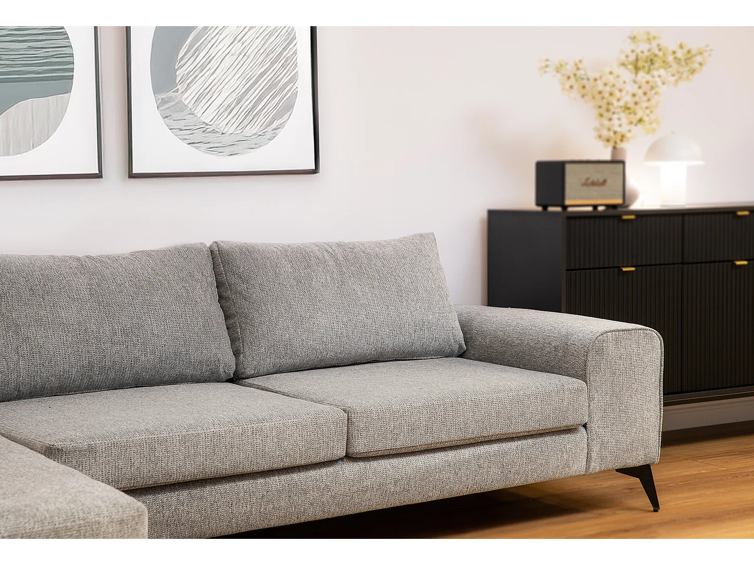 Venice Basket Weave Corner Sofa Left Facing in Light Grey