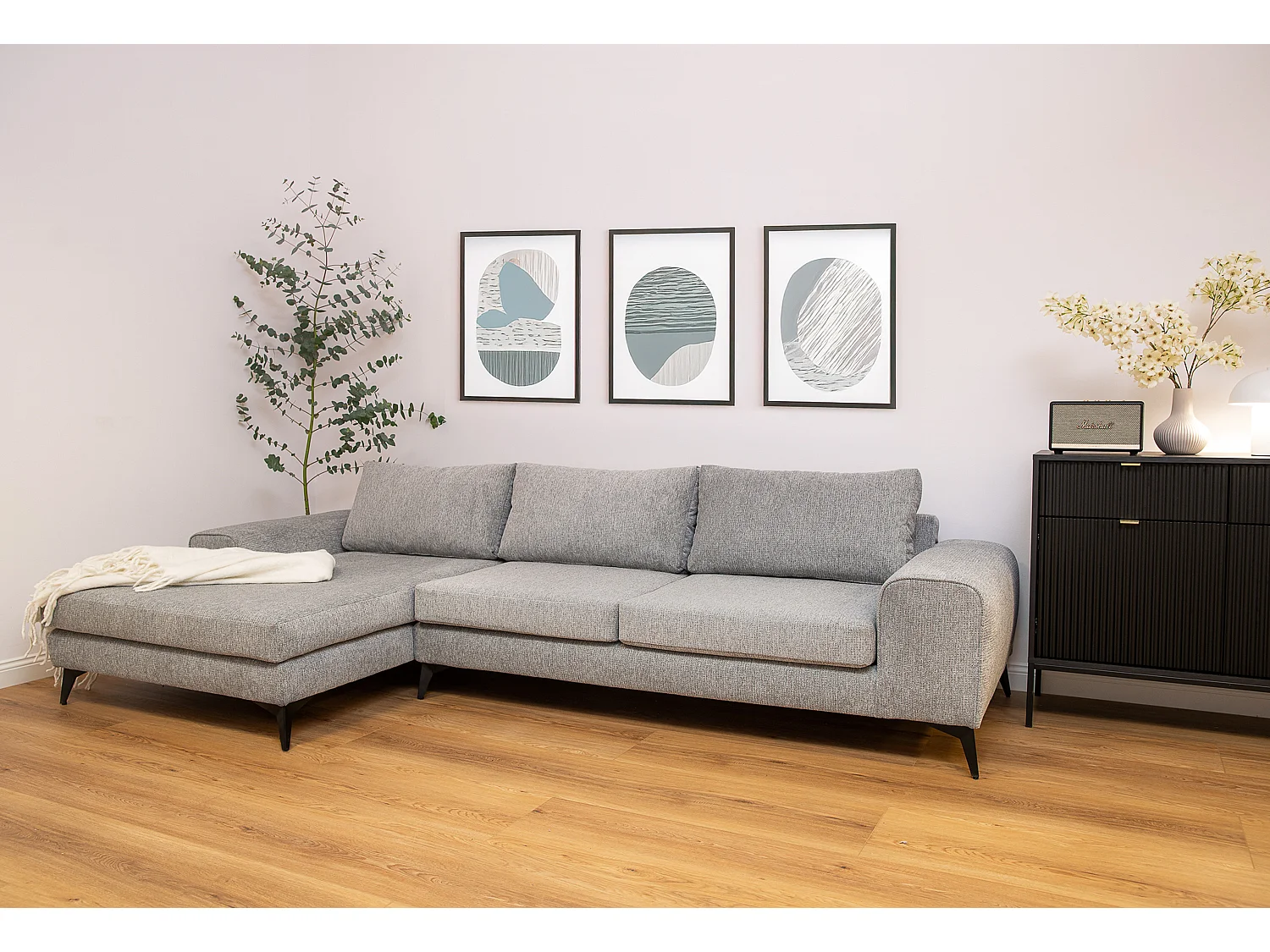 Venice Basket Weave Corner Sofa Left Facing in Light Grey