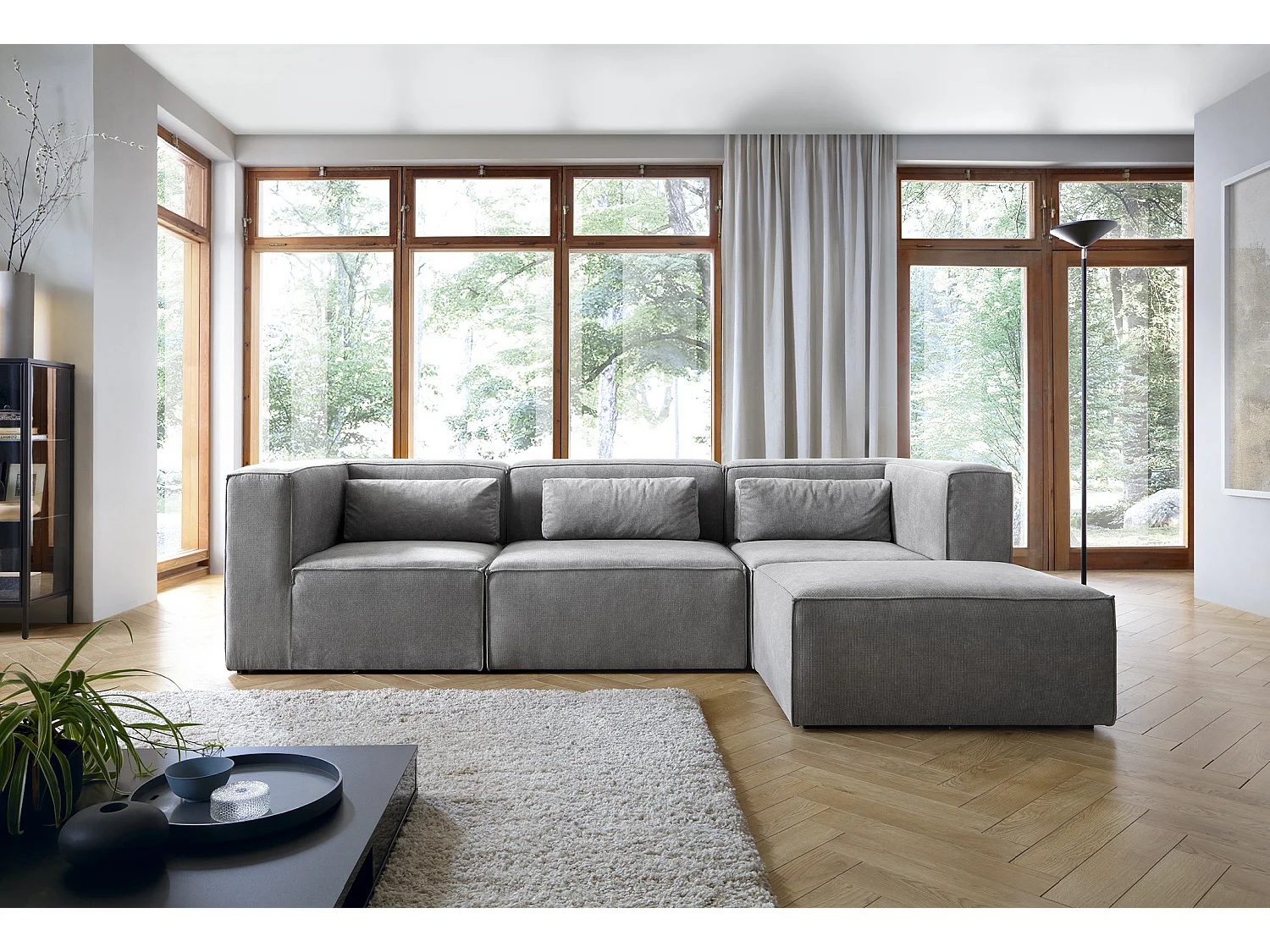 Doris Reversible Corner Sofa in Light Grey with High-Density Foam