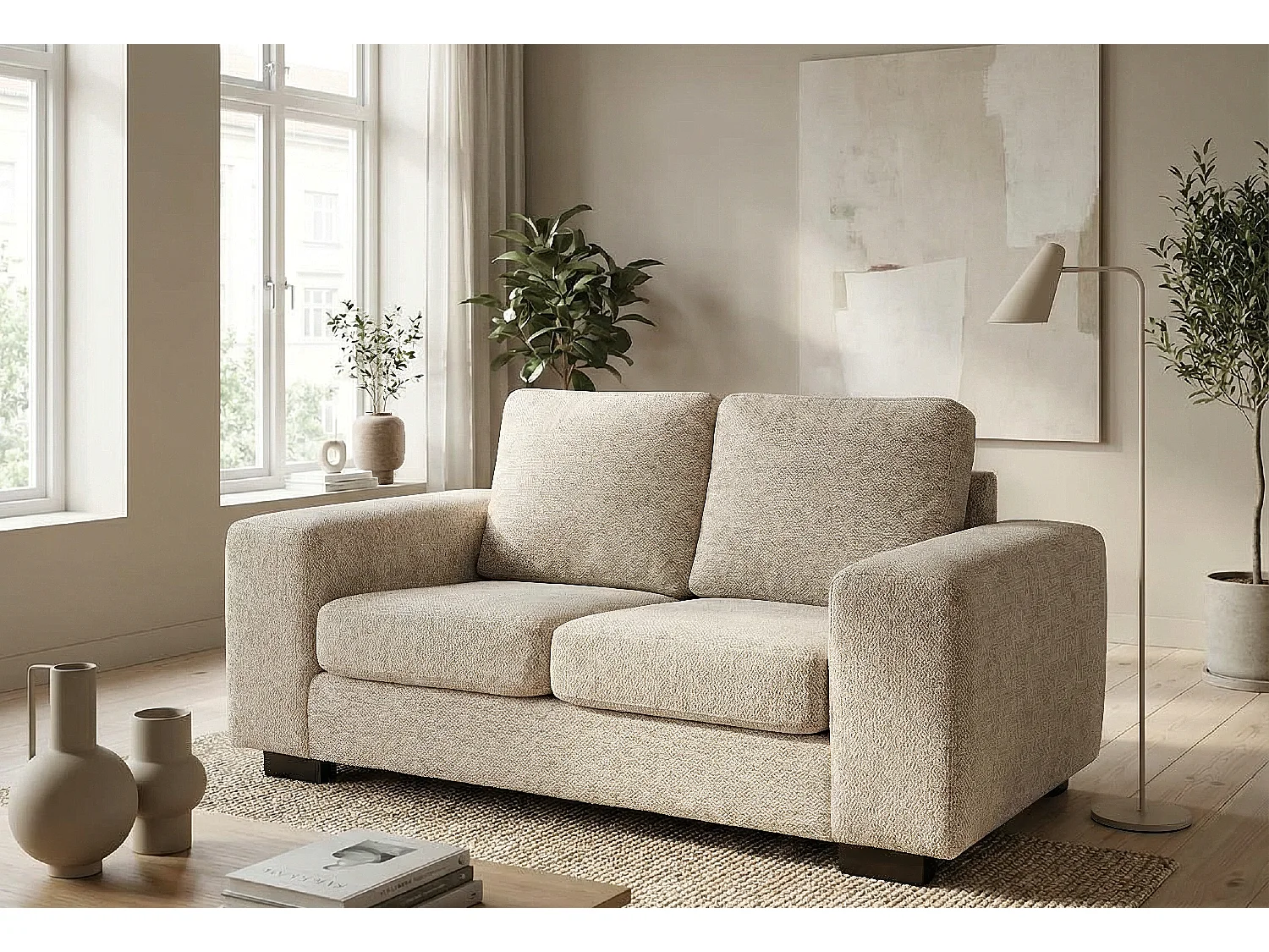 Boston Basket Weave 2 Seater Sofa in Cream