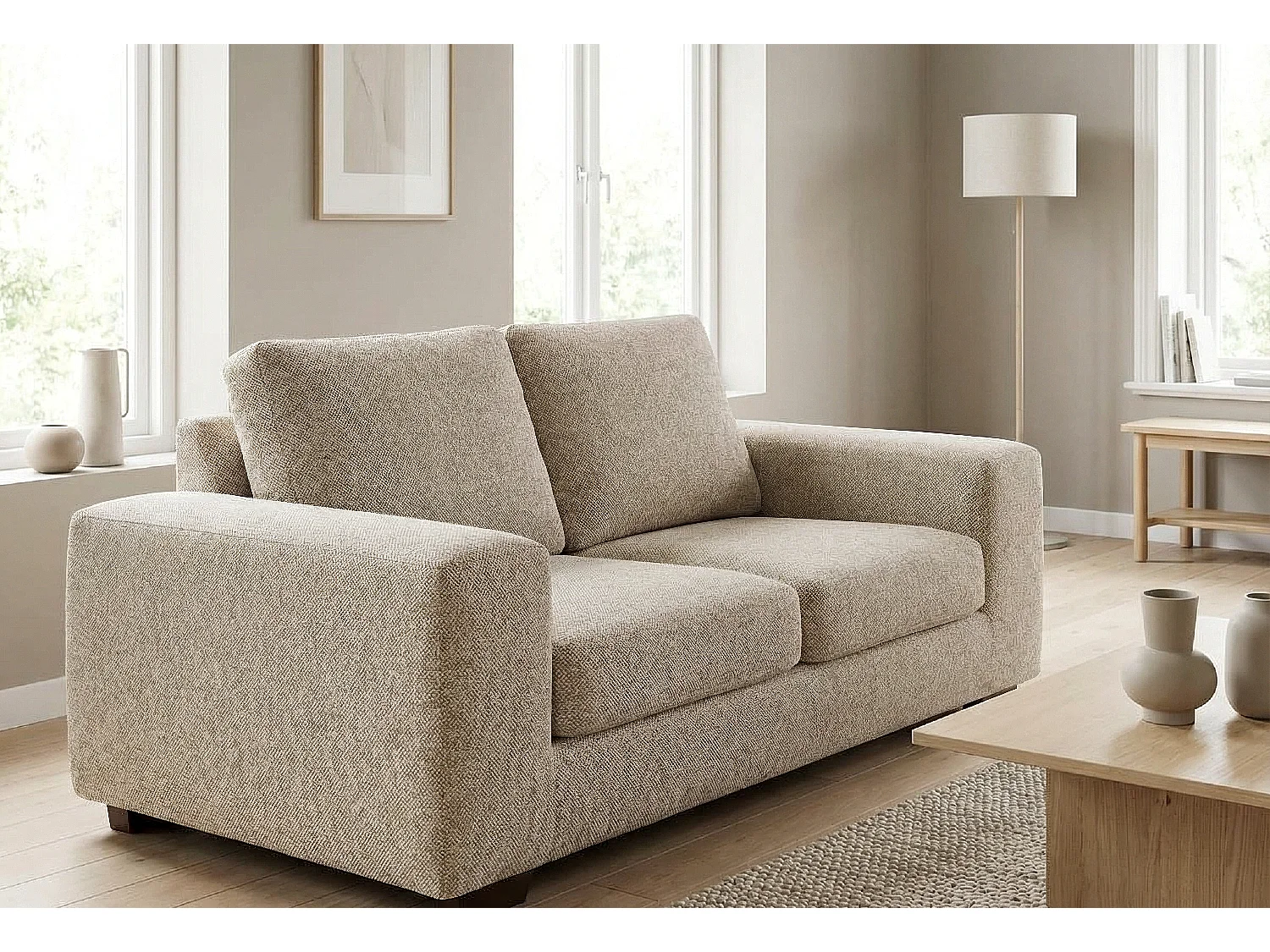 Boston Basket Weave 2 Seater Sofa in Cream