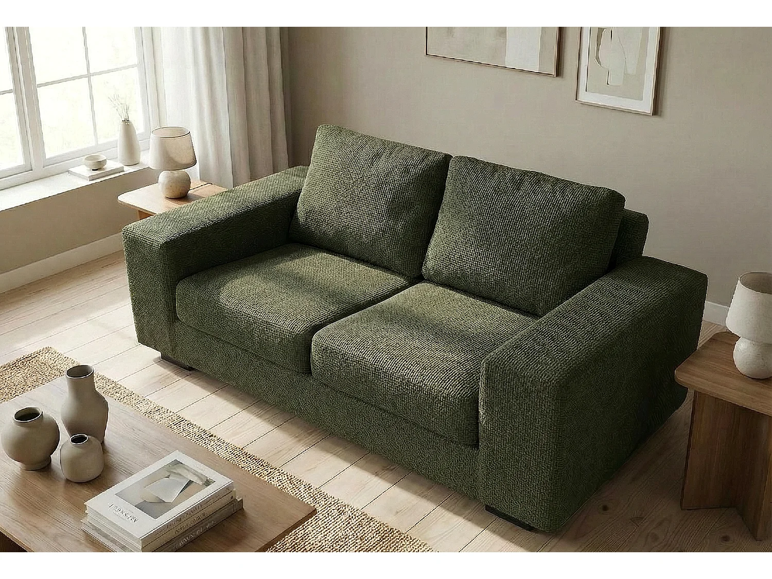 Boston Basket Weave 3 Seater Sofa in Forest Green