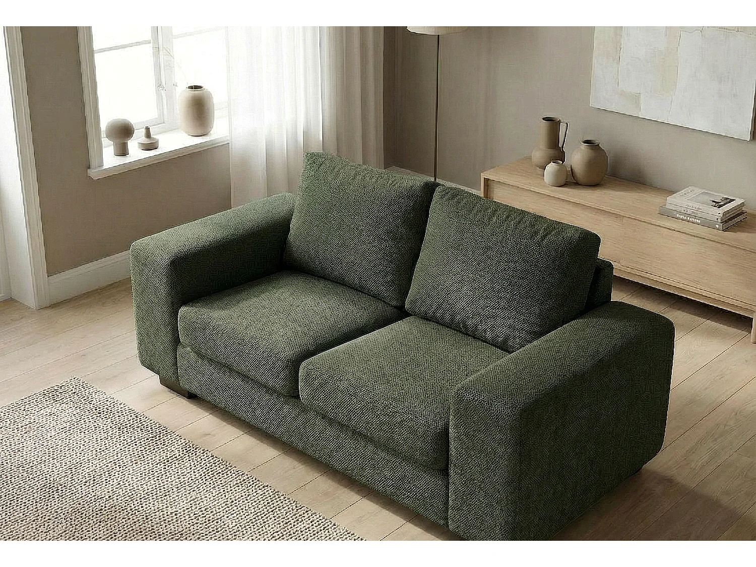Boston Basket Weave 3 Seater Sofa in Forest Green