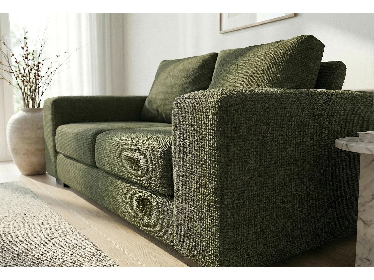 Boston Basket Weave 3 Seater Sofa in Forest Green