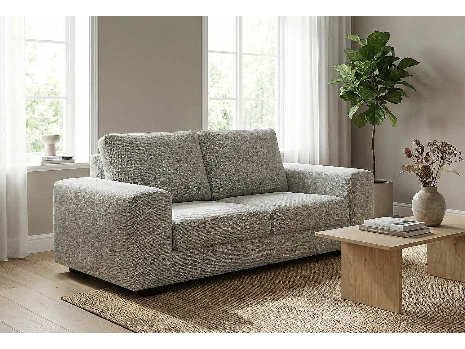Boston Basket Weave 3 Seater Sofa in Light Grey