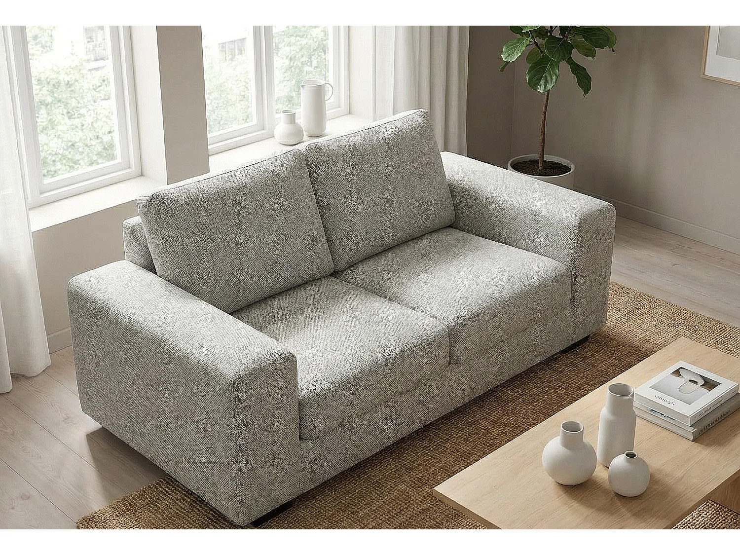 Boston Basket Weave 3 Seater Sofa in Light Grey