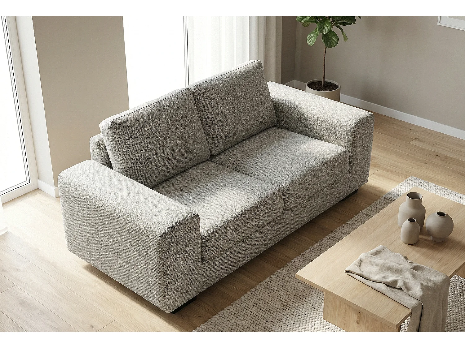 Boston Basket Weave 3 Seater Sofa in Light Grey