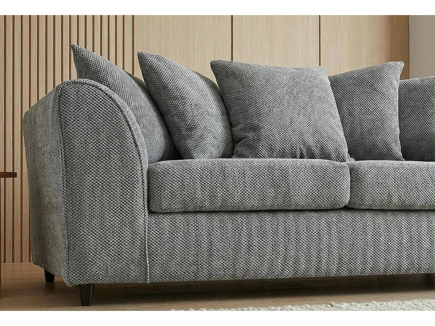 Jumbo Grid-Textured Fabric Corner Sofa with Scatter Cushions Right Facing Light Grey