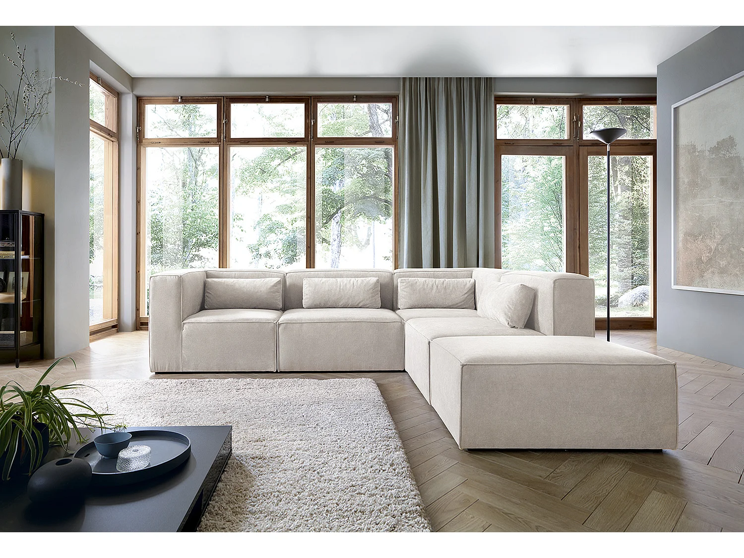 Doris Reversible Large Corner Sofa in White with High-Density Foam