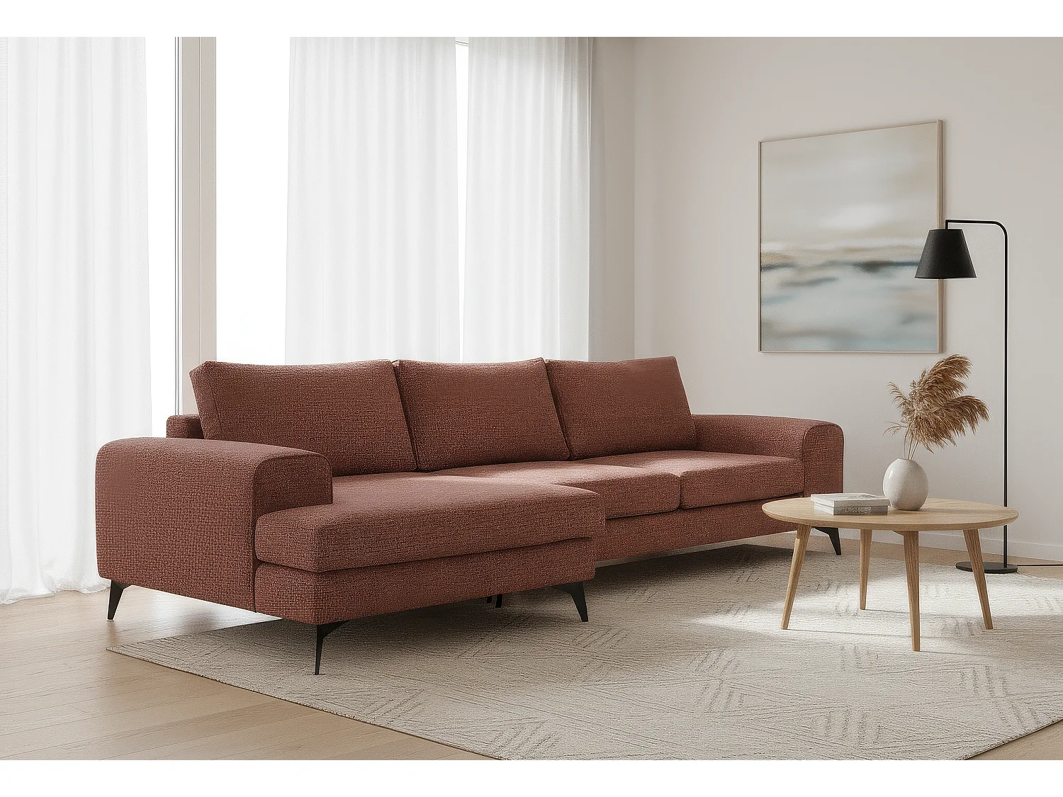 Venice Basket Weave Corner Sofa Left Facing in Burgundy