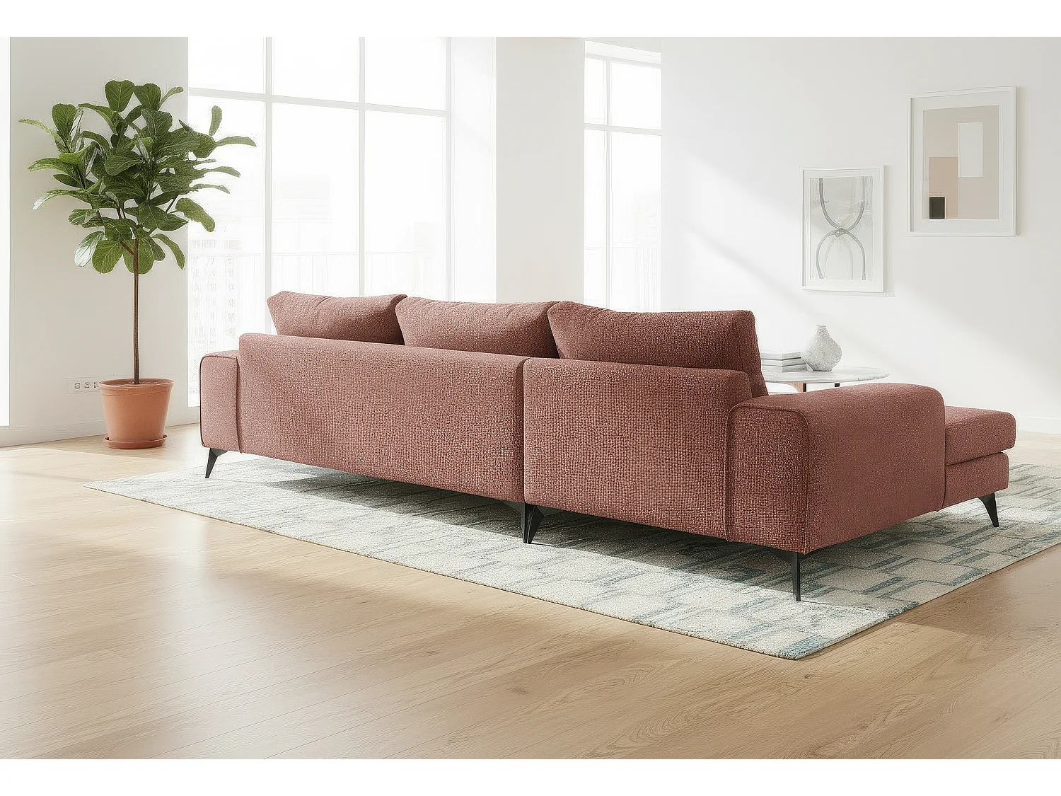 Venice Basket Weave Corner Sofa Left Facing in Burgundy