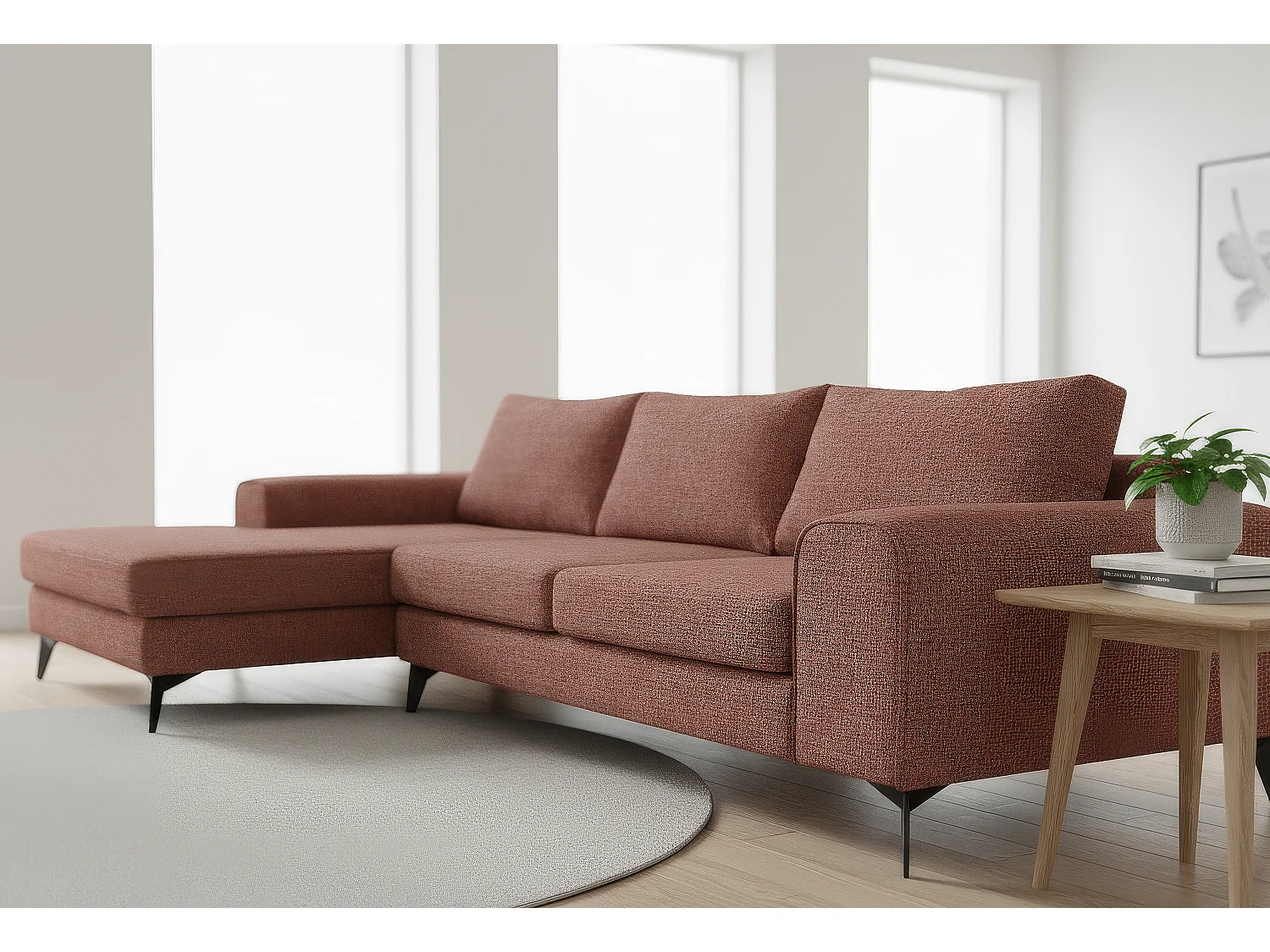 Venice Basket Weave Corner Sofa Left Facing in Burgundy