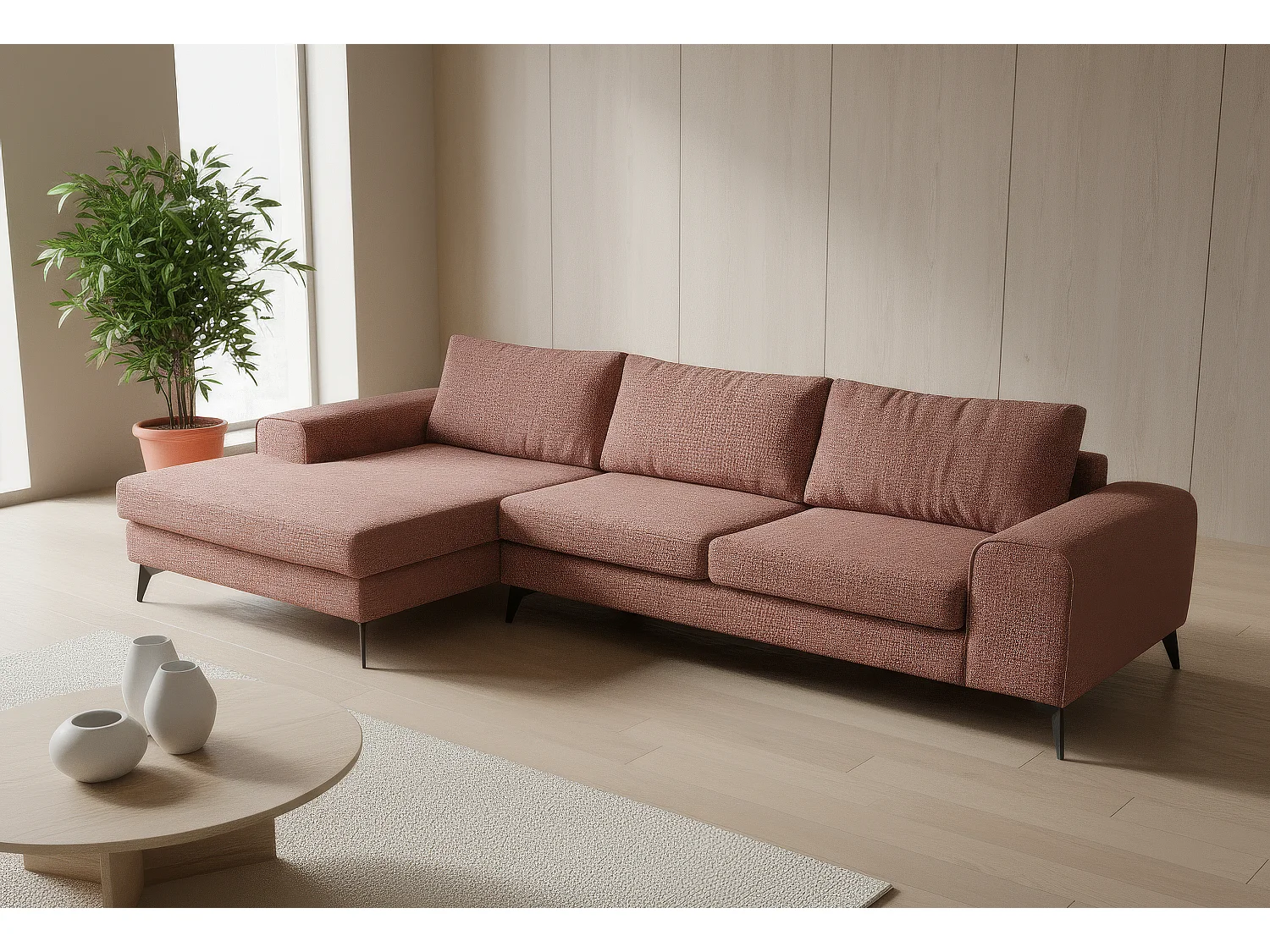 Venice Basket Weave Corner Sofa Left Facing in Burgundy