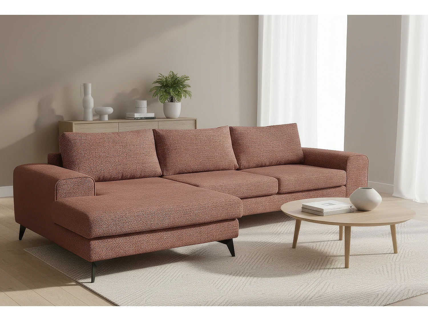 Venice Basket Weave Corner Sofa Left Facing in Burgundy