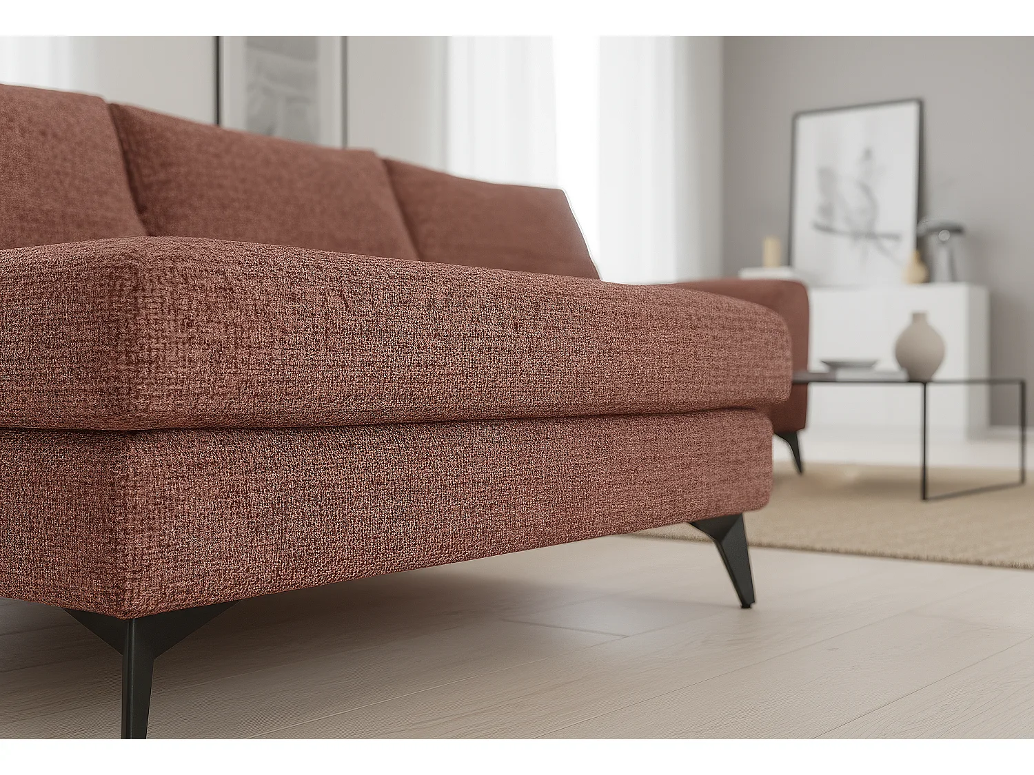 Venice Basket Weave Corner Sofa Left Facing in Burgundy