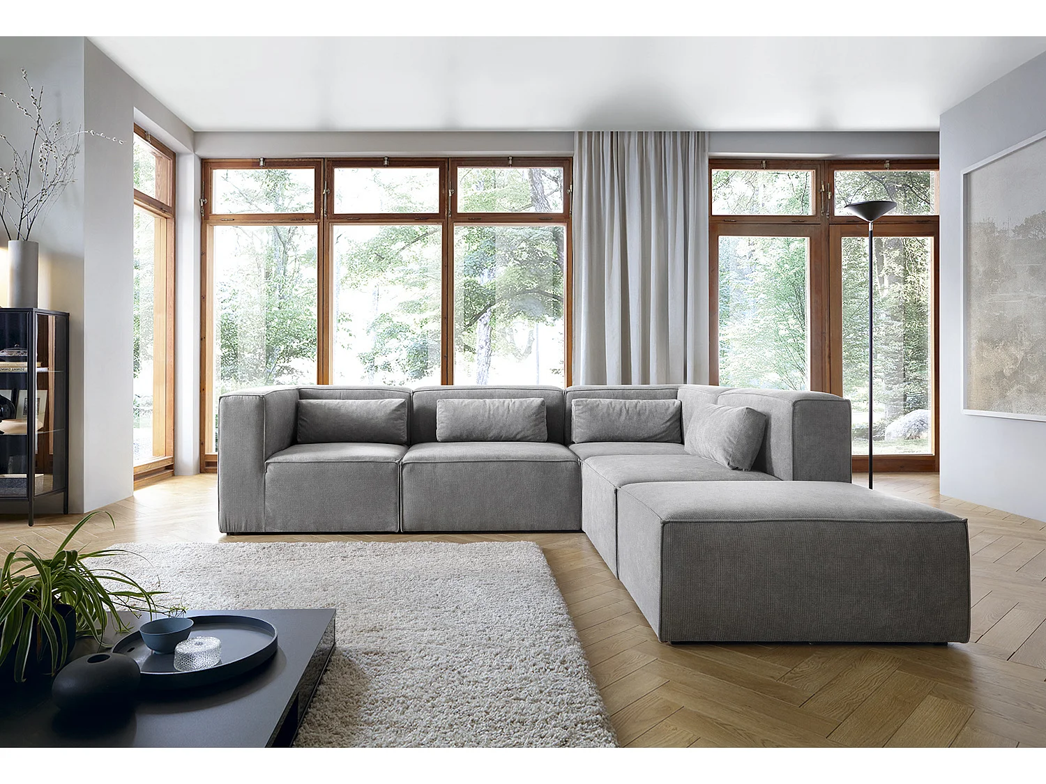 Doris Reversible Large Corner Sofa in Light Grey with High-Density Foam