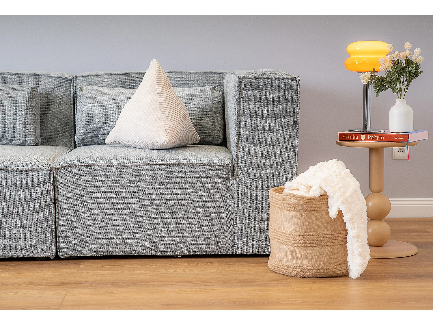 Doris Basket Weave 4 Seater Sofa in Grey with Modular Comfort and Timeless Style