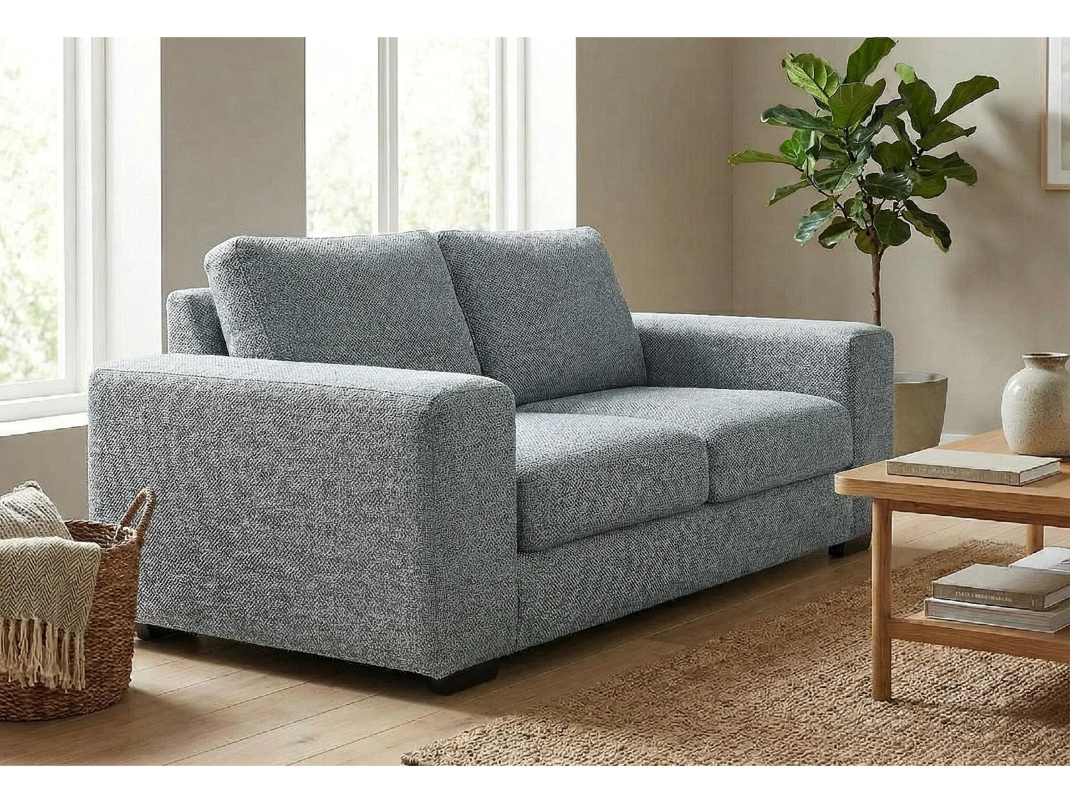 Boston Basket Weave 2 Seater Sofa in Grey