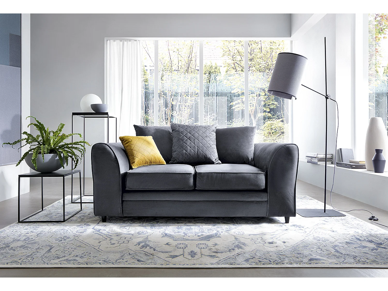 Chicago Velvet 2 Seater Sofa in Dark Grey