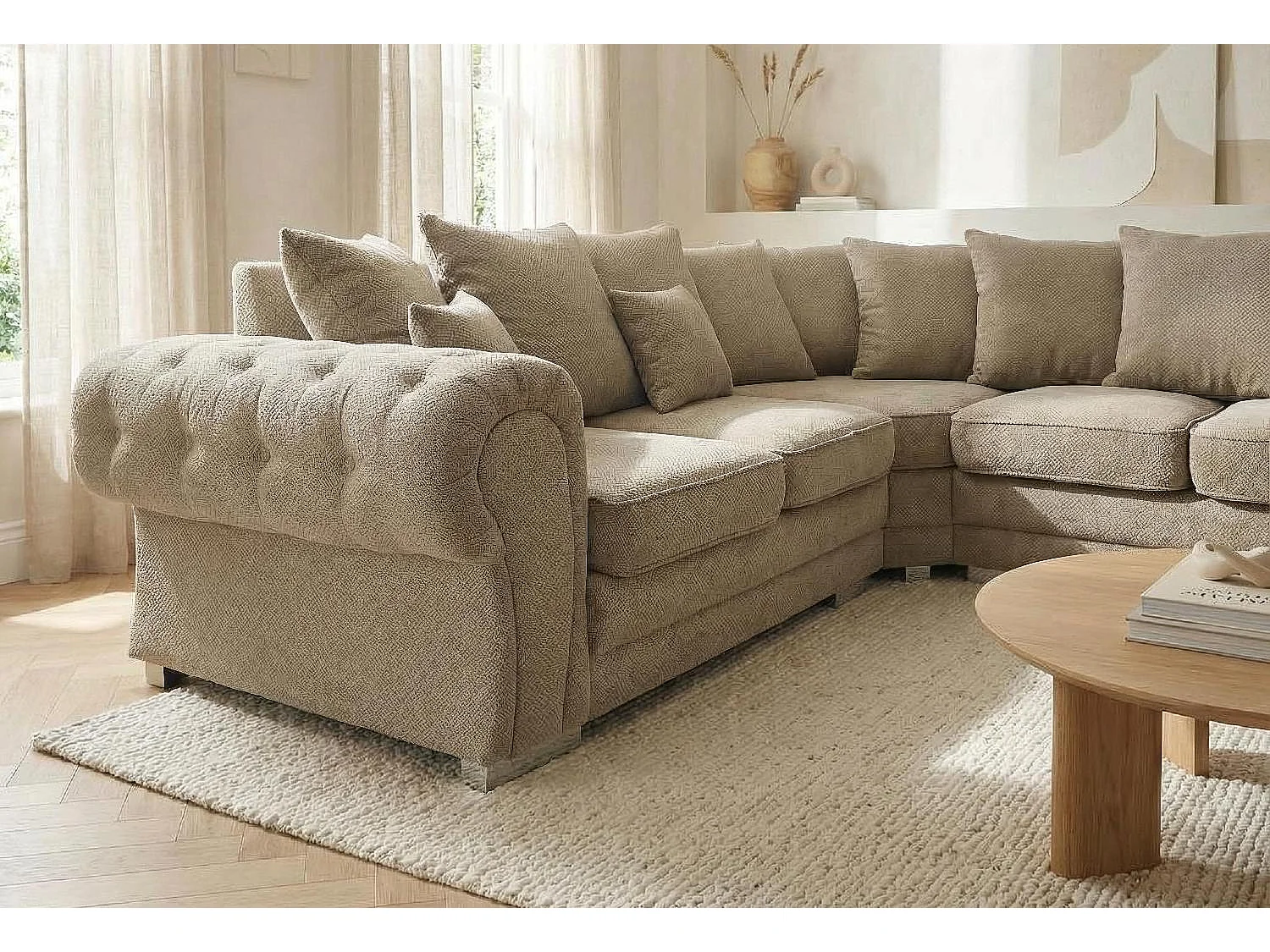 Verona Corner Sofa in Beige Linen Fabric