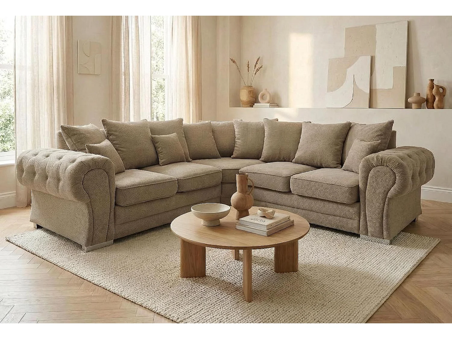 Verona Corner Sofa in Beige Linen Fabric