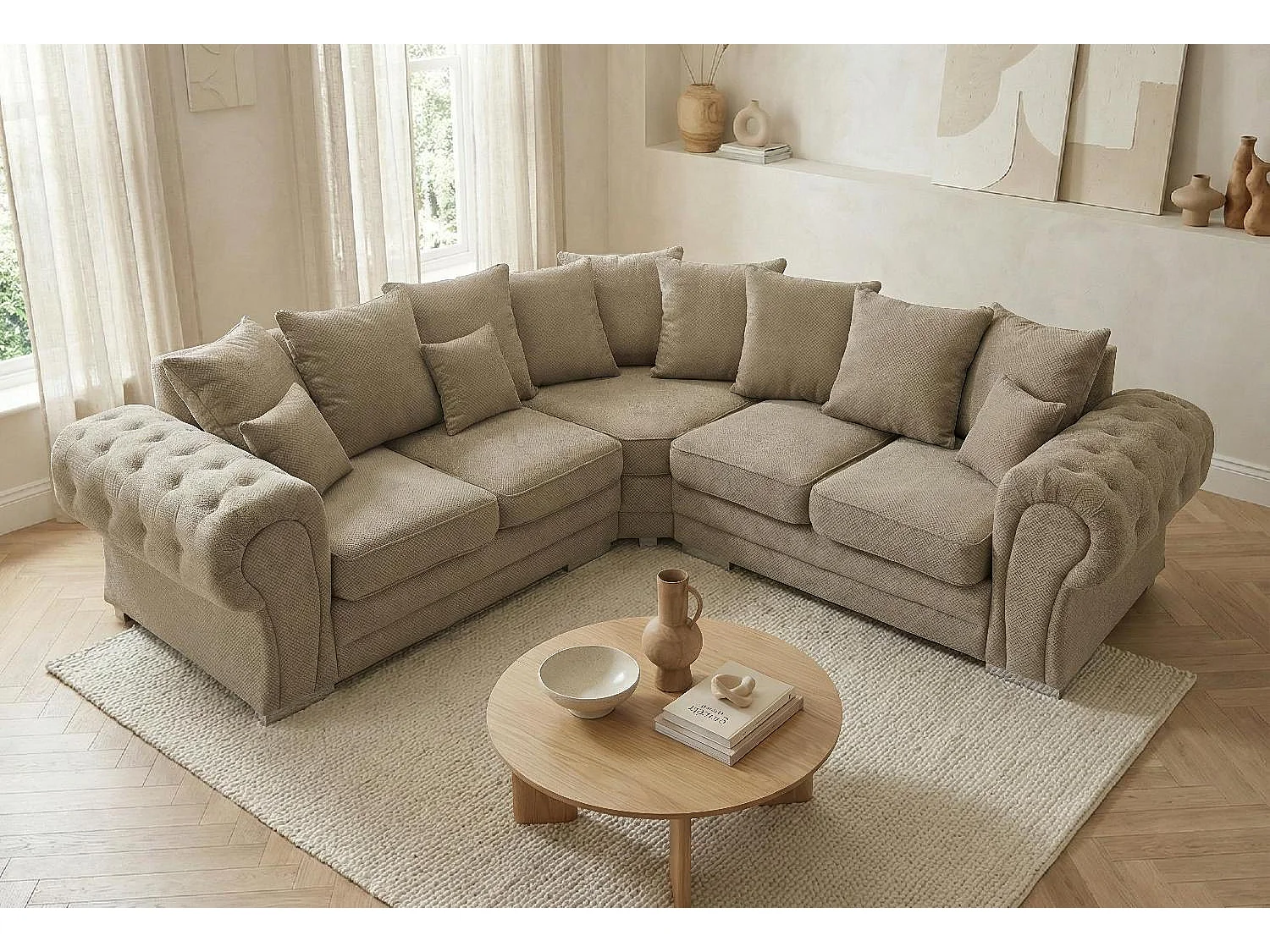 Verona Corner Sofa in Beige Linen Fabric