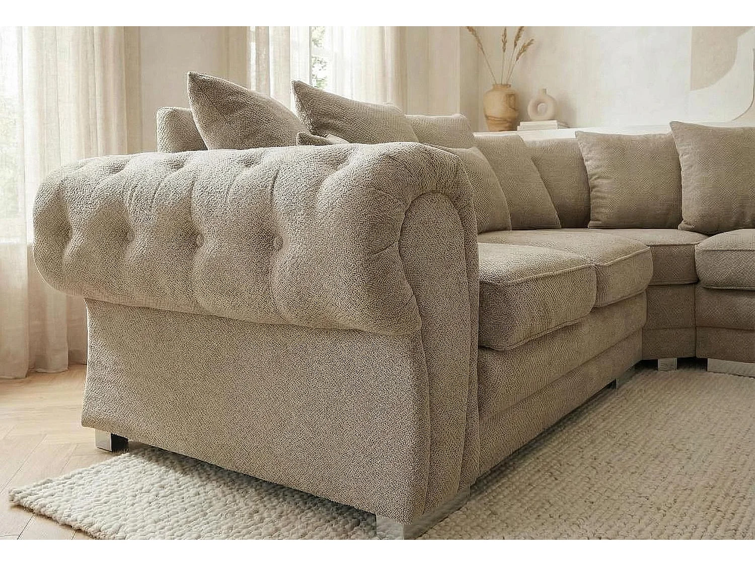 Verona Corner Sofa in Beige Linen Fabric