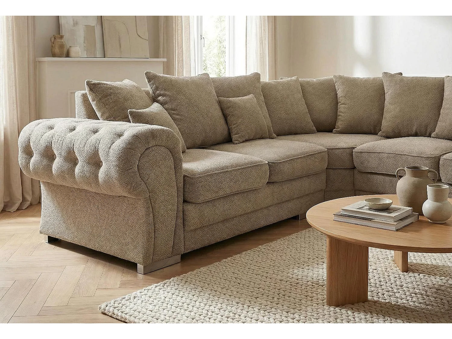 Verona Corner Sofa in Beige Linen Fabric