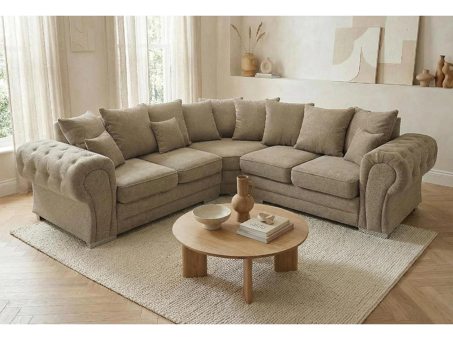 Verona Corner Sofa in Beige Linen Fabric