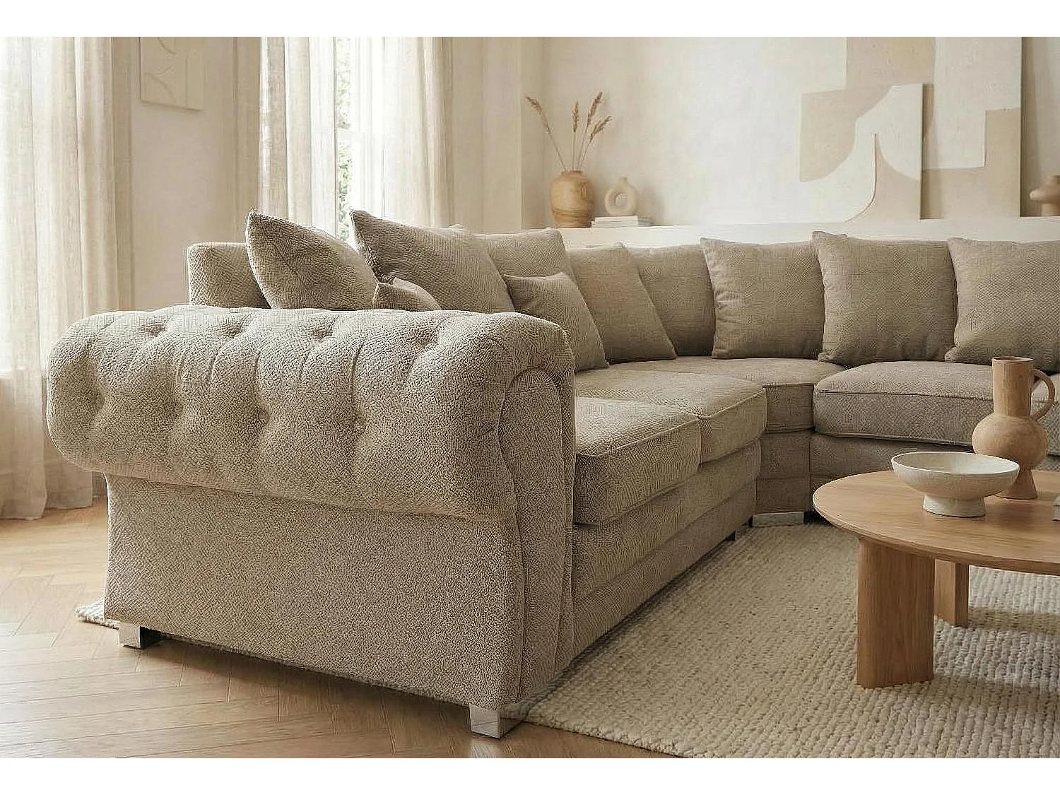 Verona Corner Sofa in Beige Linen Fabric