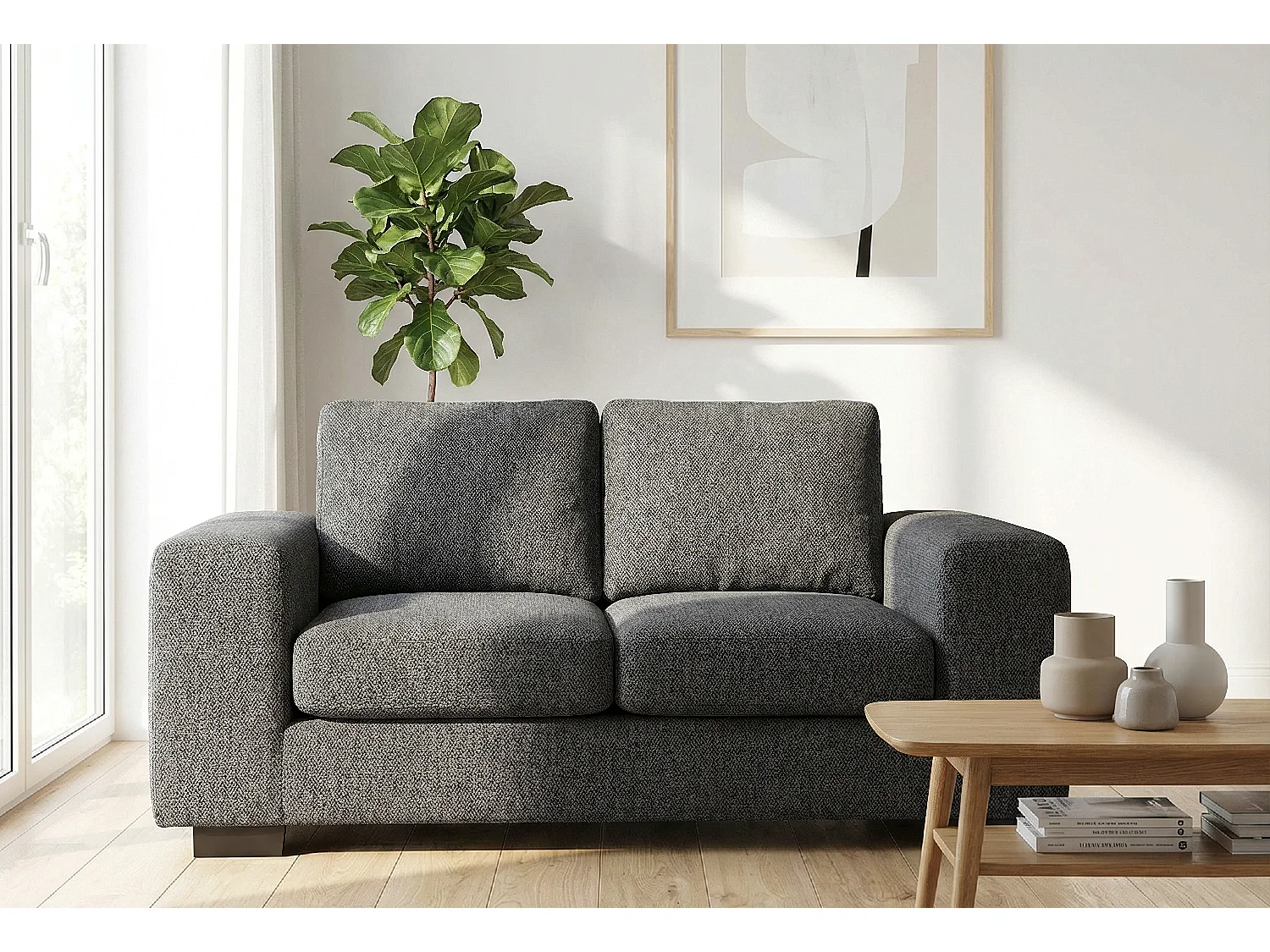 Boston Basket Weave 2 Seater Sofa in Dark Grey