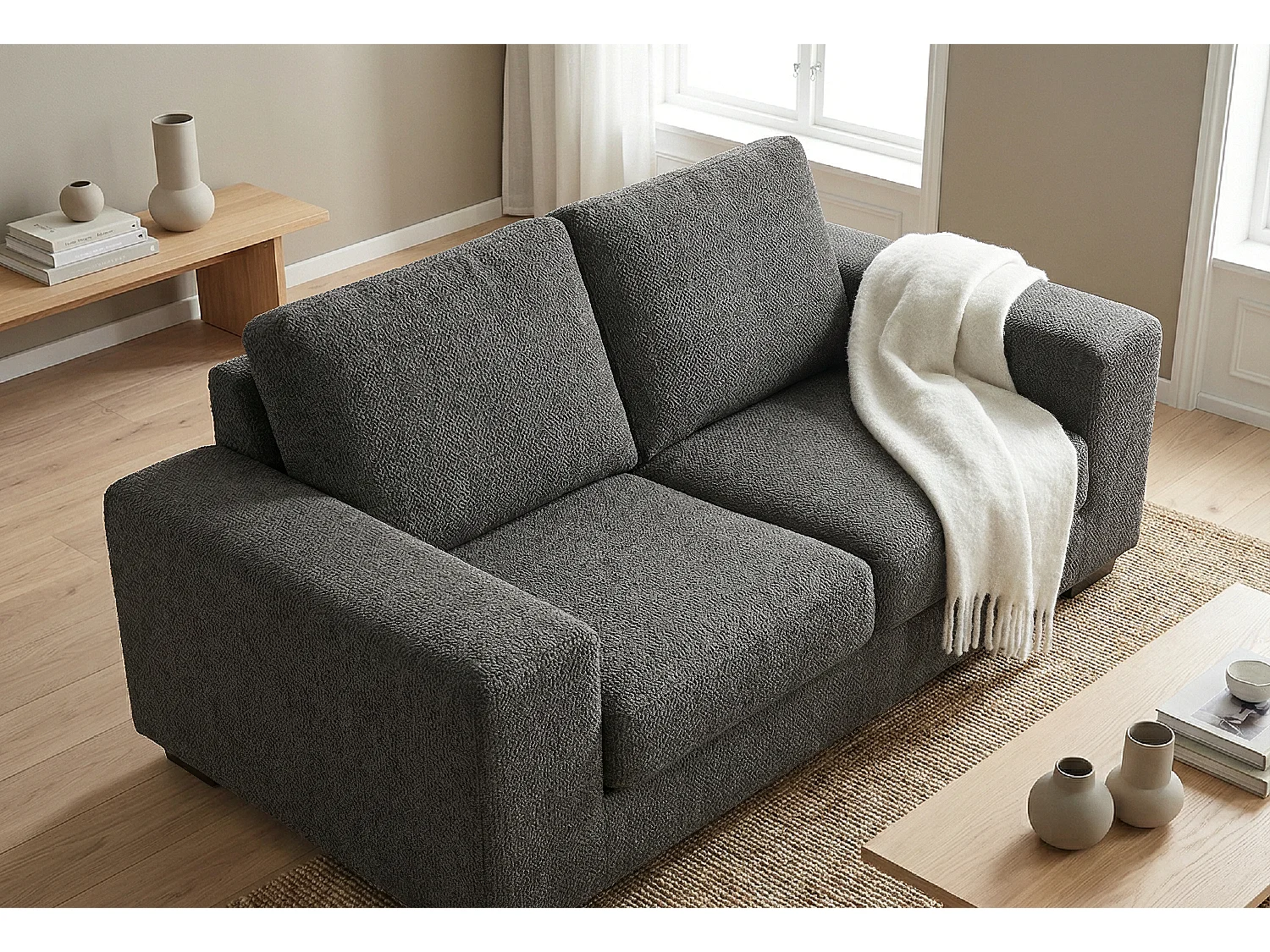 Boston Basket Weave 2 Seater Sofa in Dark Grey