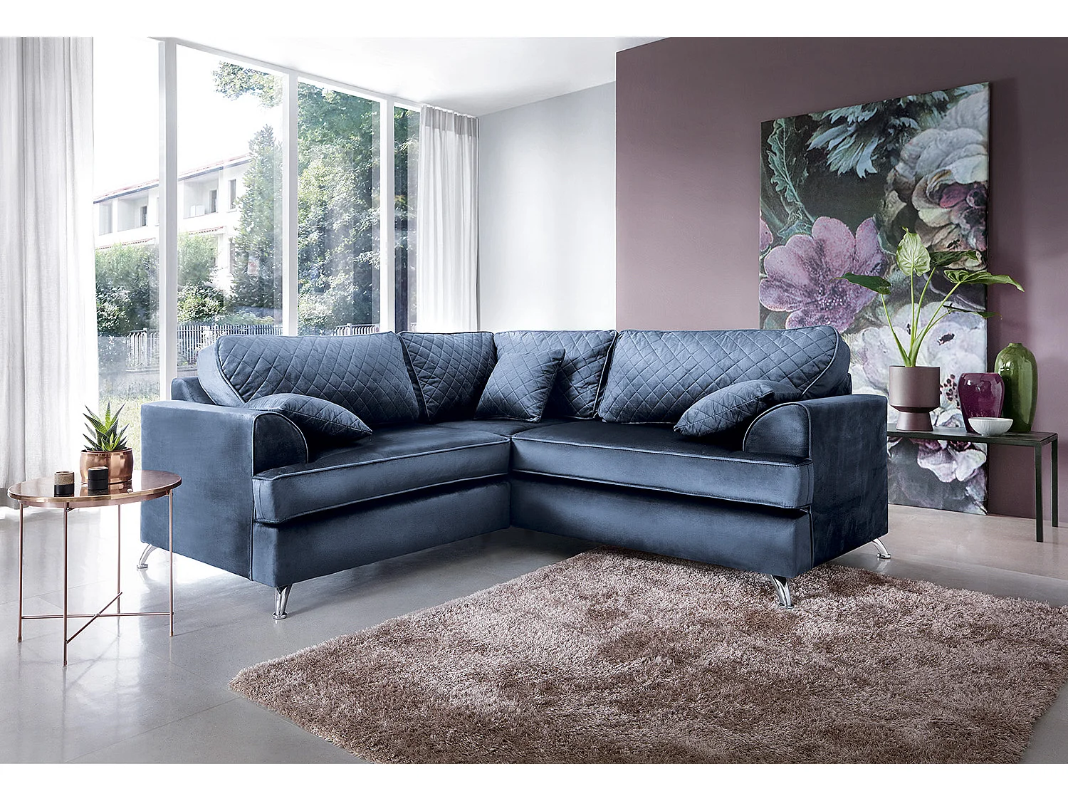 Ferguson Fabric Corner Sofa in Blue Velvet