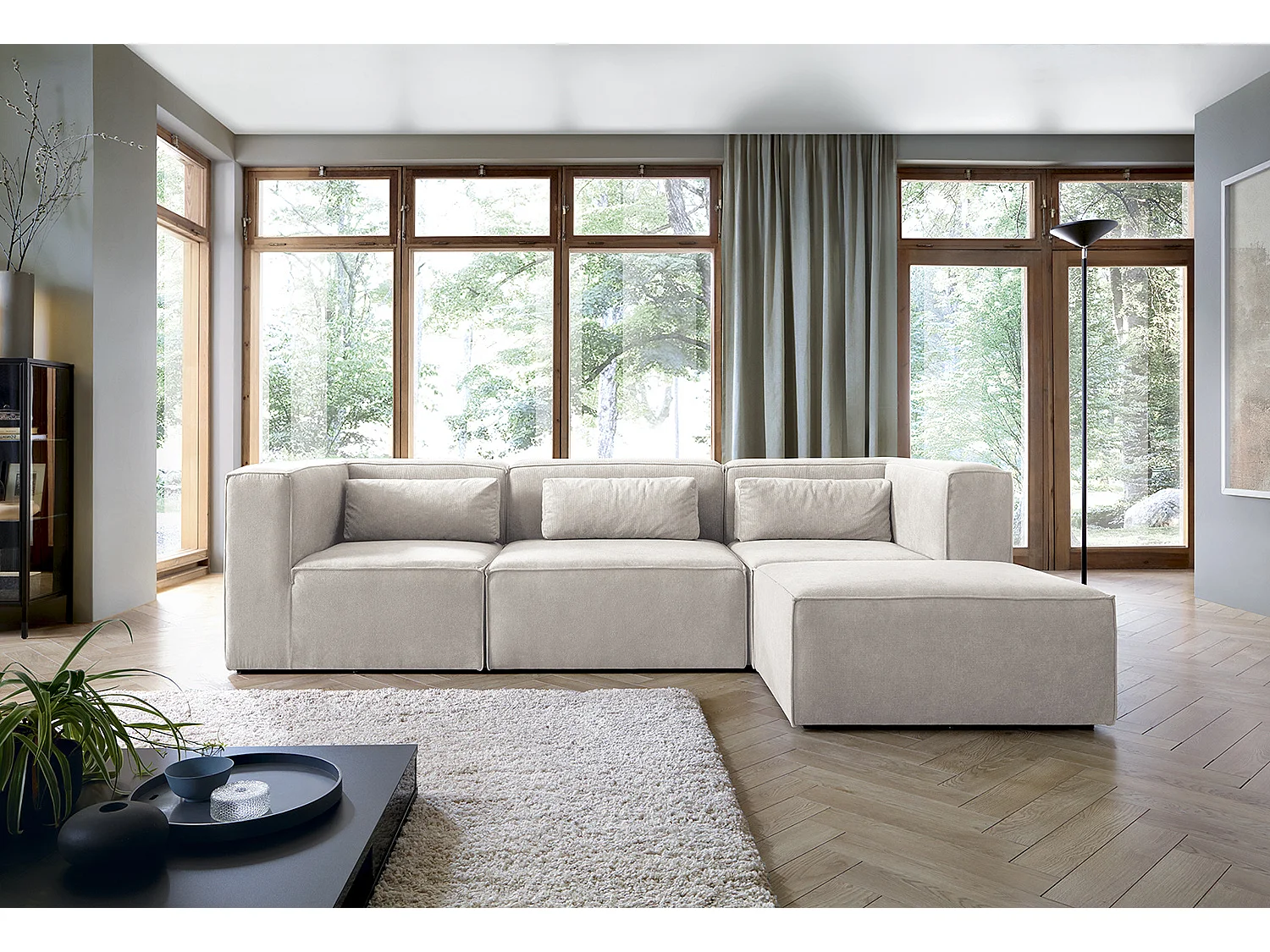 Doris Reversible Corner Sofa in White with High-Density Foam