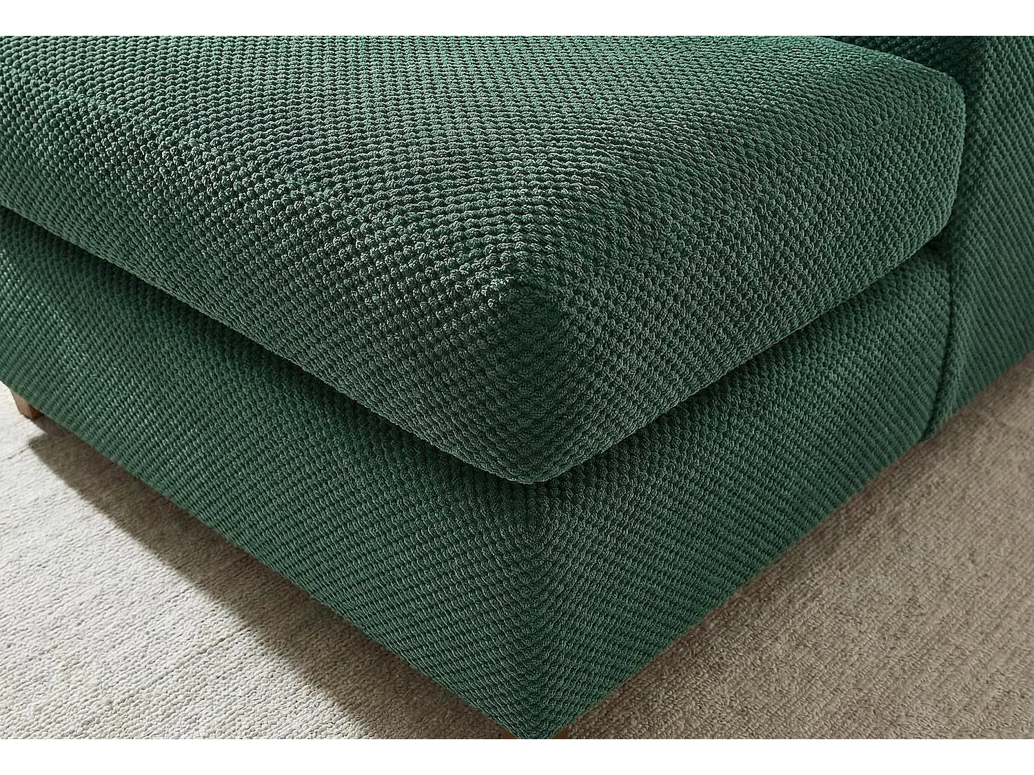 Jumbo Grid-Textured Fabric Corner Sofa with Scatter Cushions Right Facing Forest Green