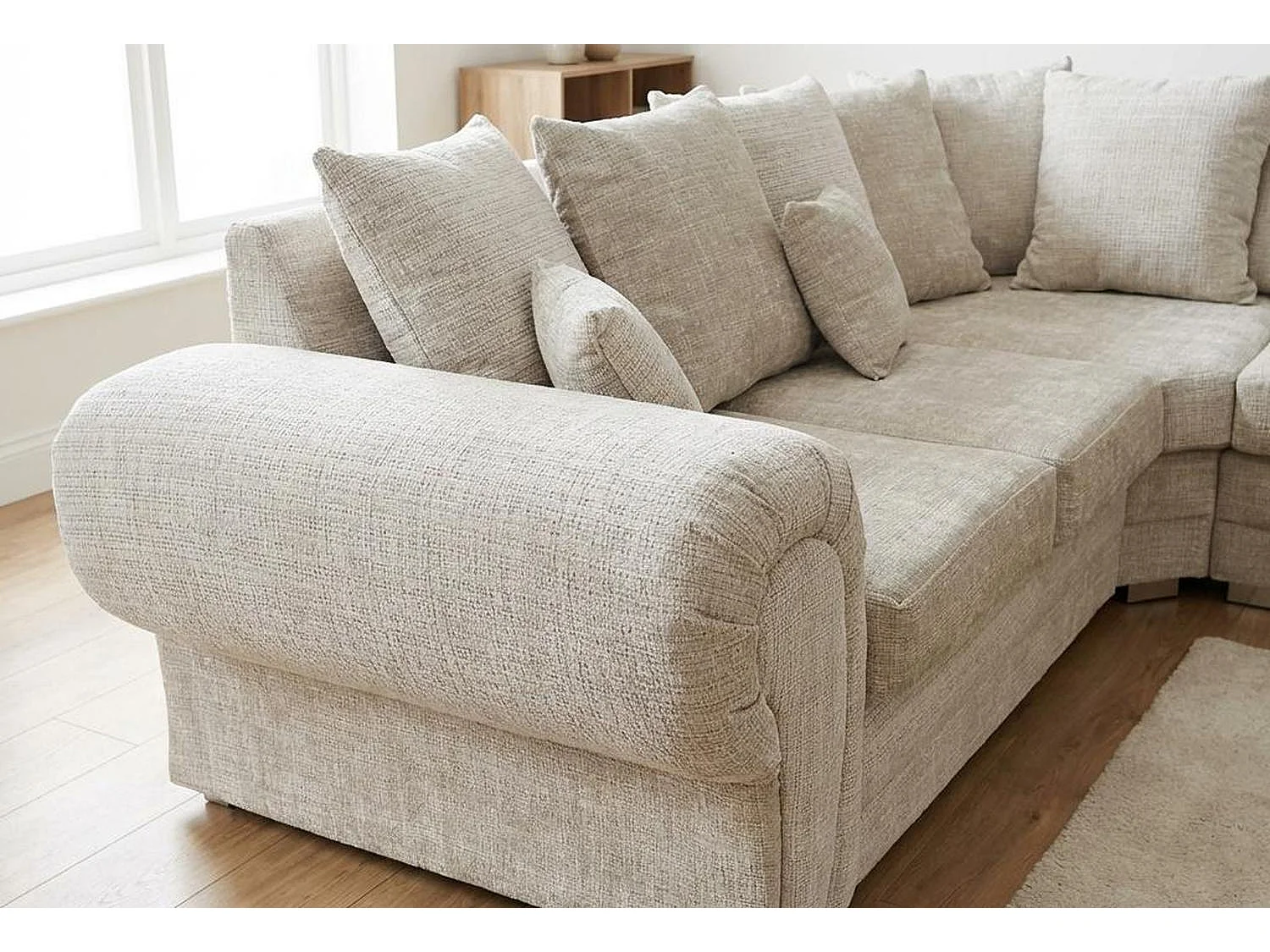 Verona Chenille Corner Sofa with Deep Seats and Angular Arms in Cream