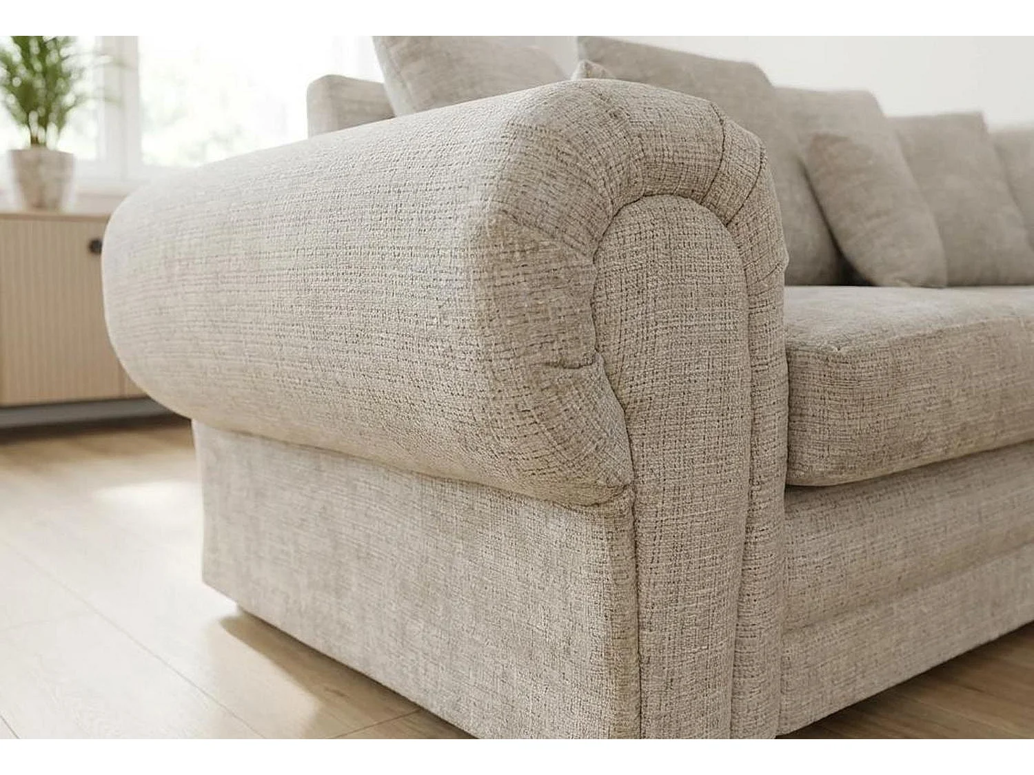 Verona Chenille Corner Sofa with Deep Seats and Angular Arms in Cream