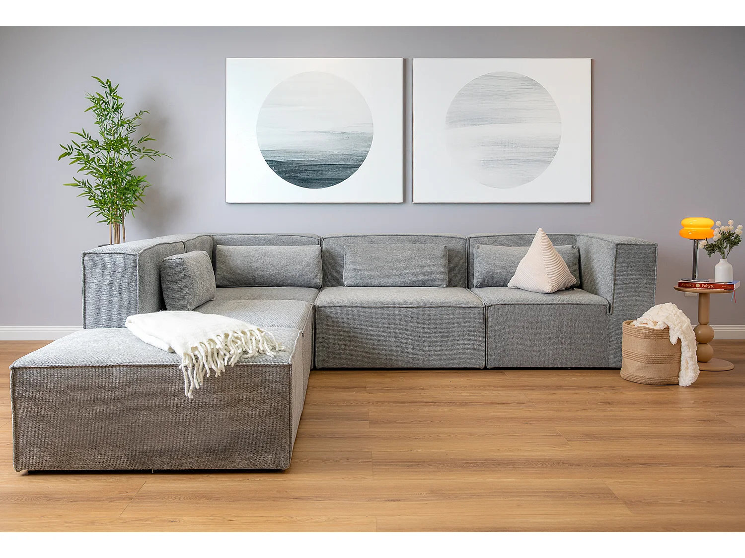 Doris Basket Weave Large Corner Sofa in Grey with Modular Comfort and Timeless Style
