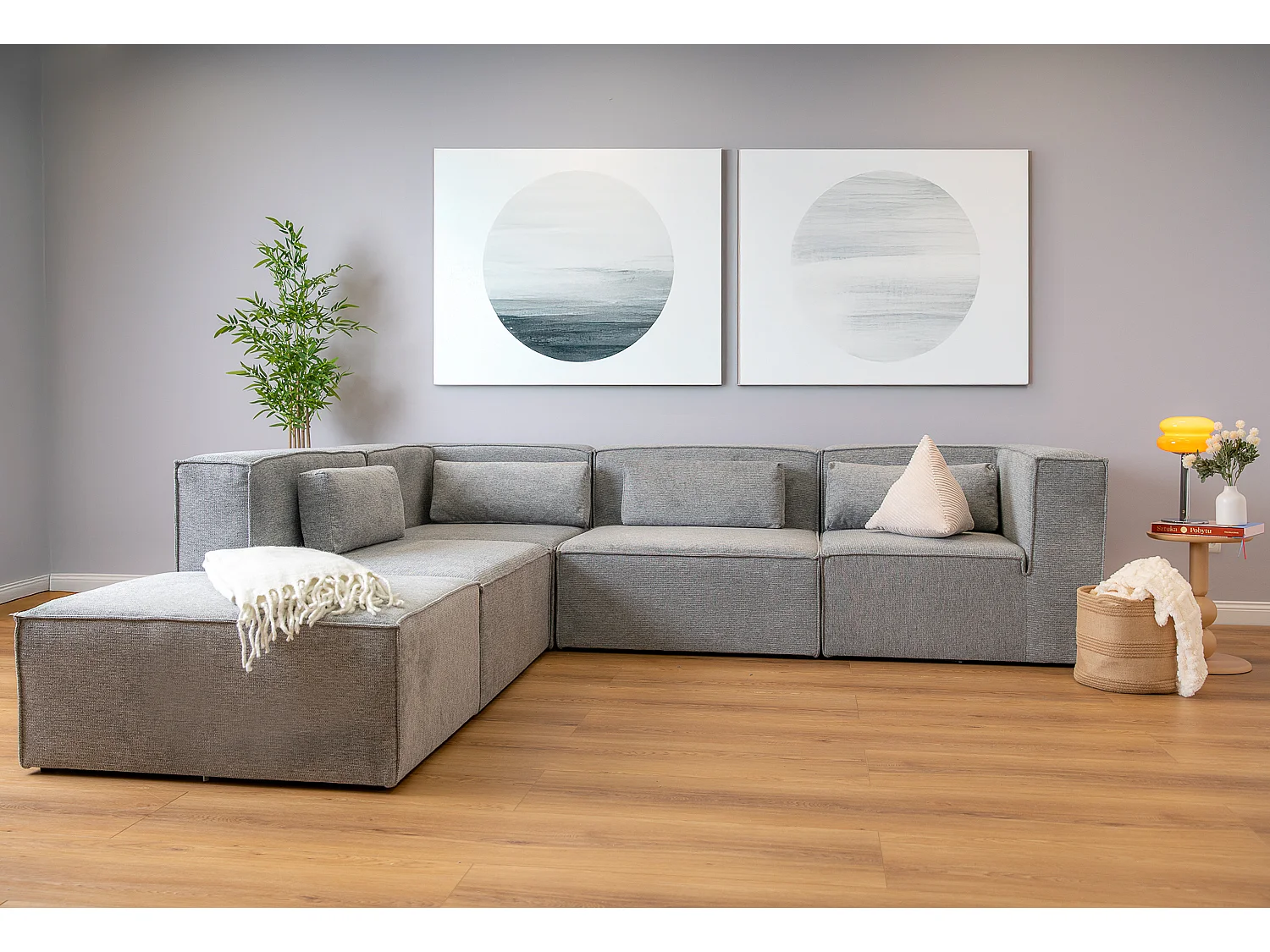Doris Basket Weave Large Corner Sofa in Grey with Modular Comfort and Timeless Style