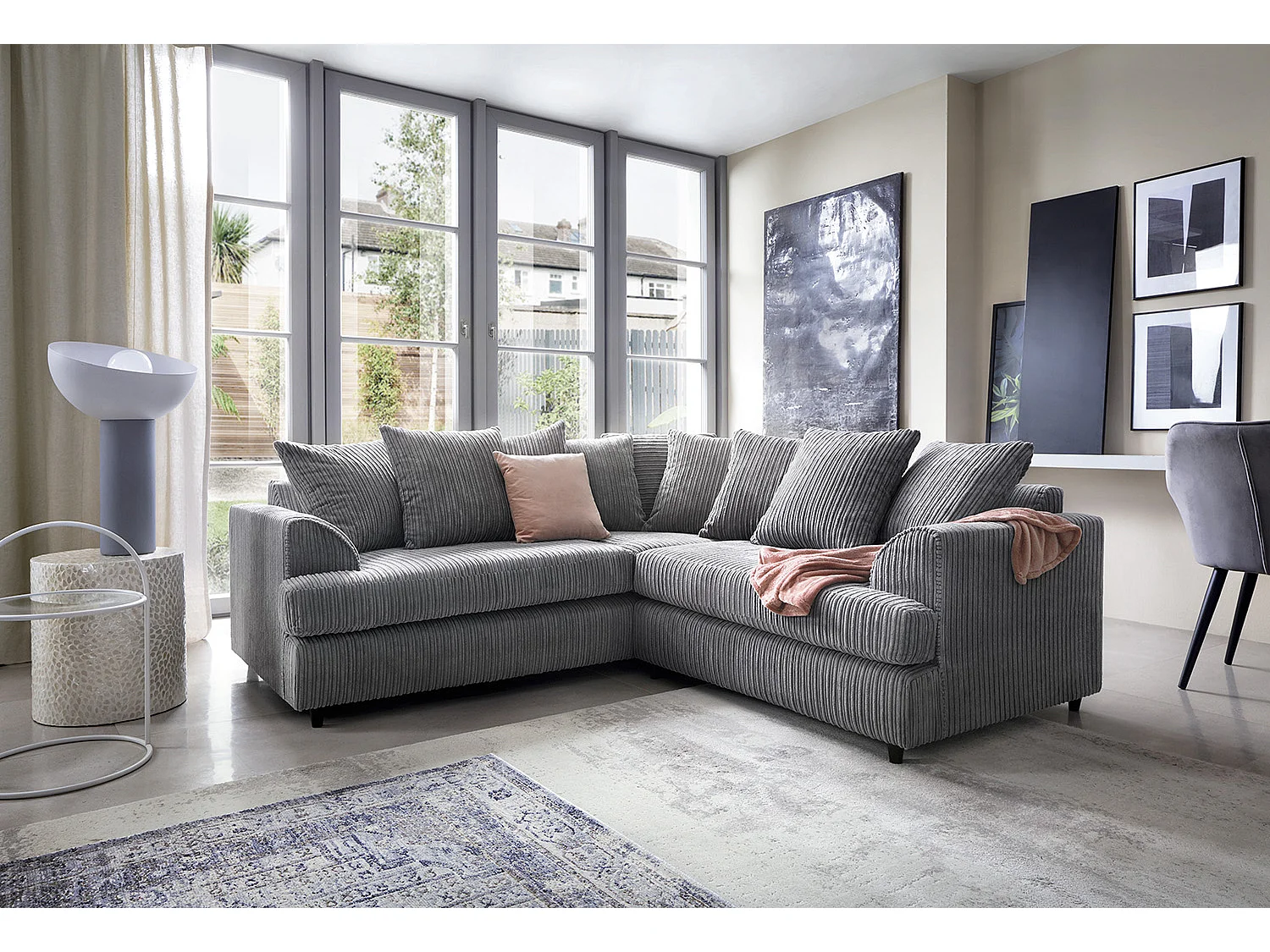 Ferguson Fabric Corner Sofa in Grey Cord Chenille