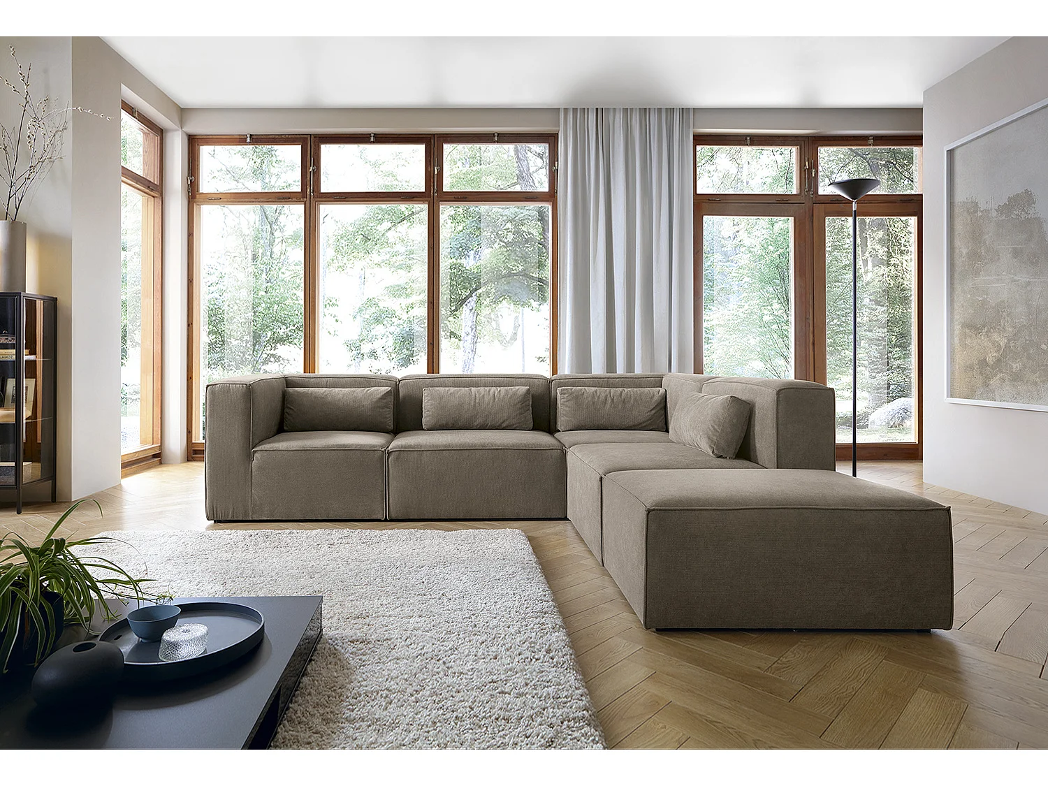 Doris Reversible Large Corner Sofa in Brown with High-Density Foam