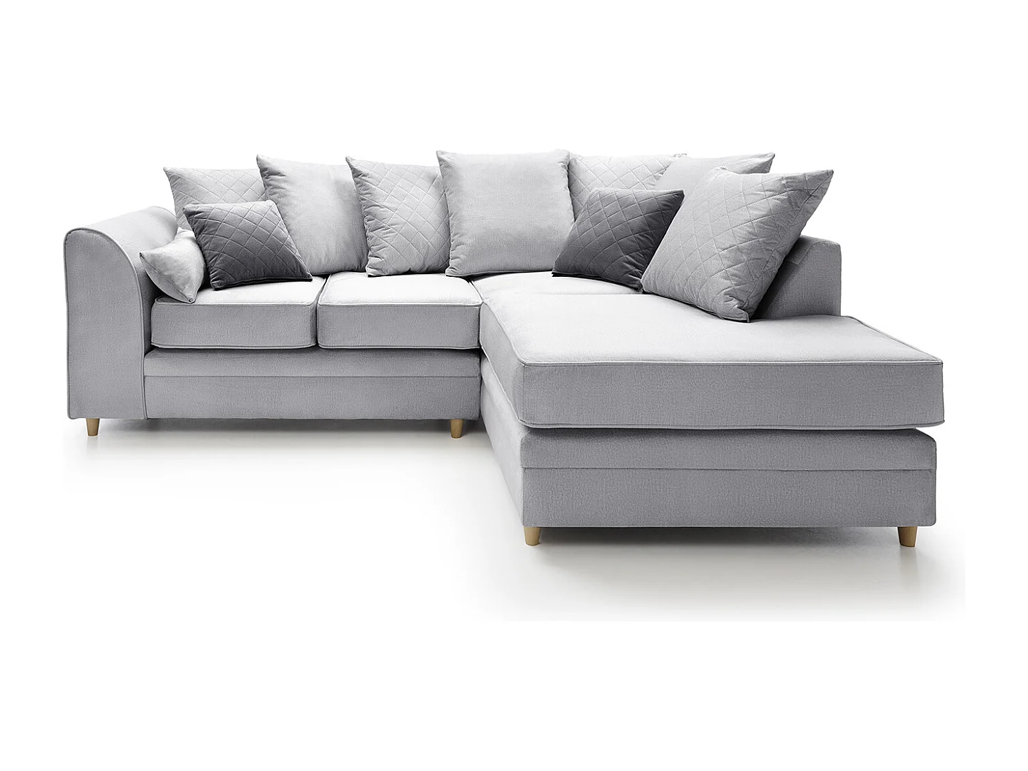 Chicago Velvet Right Facing Corner Sofa in Light Grey